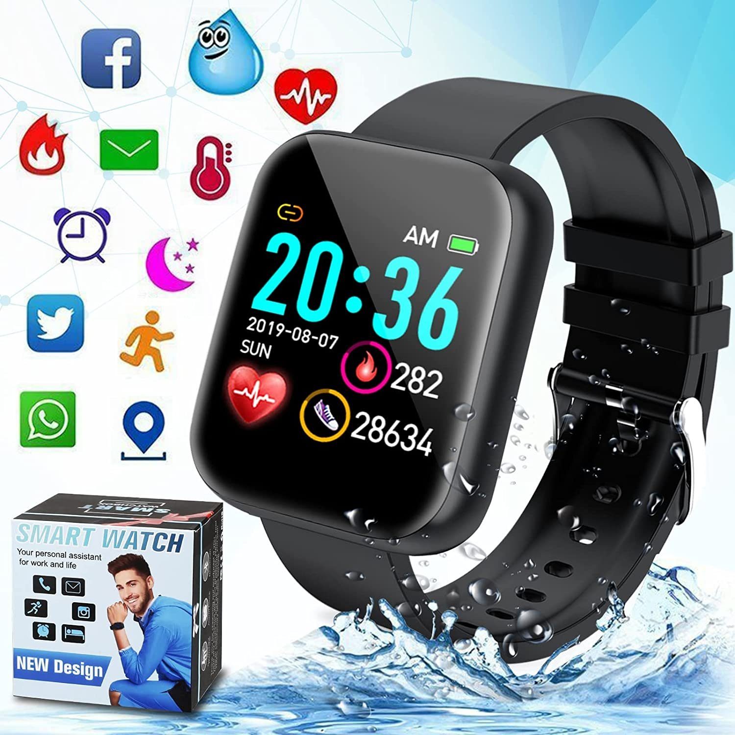 Damen Smartwatch für iOS Android Armband Herzfrequenz Pulsuhr Fitness Track 