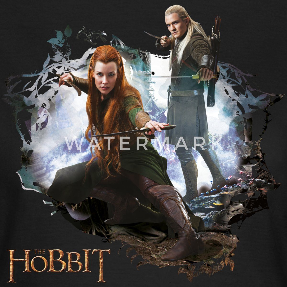 Spreadshirt T-Shirt Der Hobbit Logo Mit Elben Tauriel Und Legolas Frauen T-Shirt (1-tlg) Slim Fit, fällt klein aus