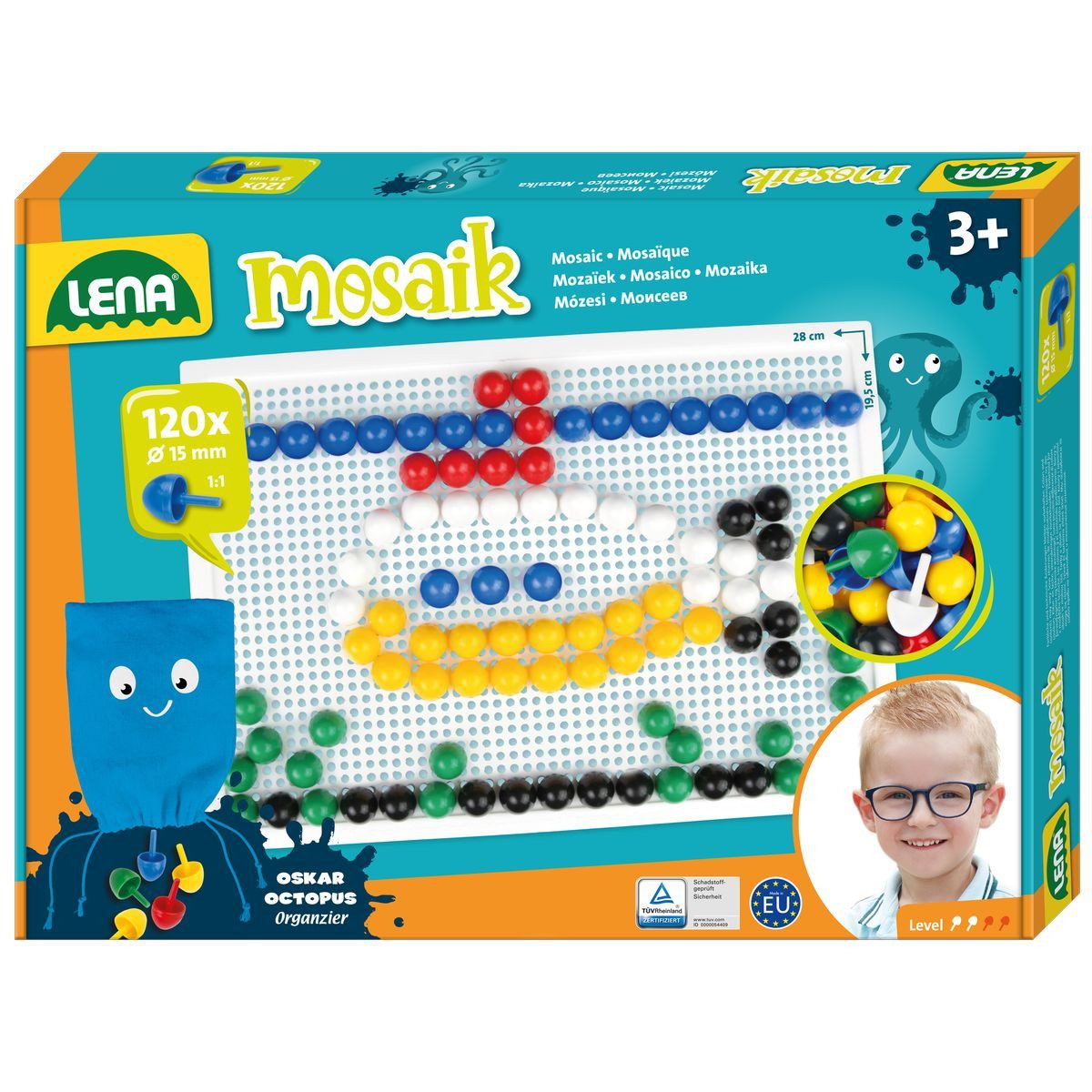 Lena® Kreativset LENA Set Mosaik groß 120 Stecker 10mm 28x19,5cm