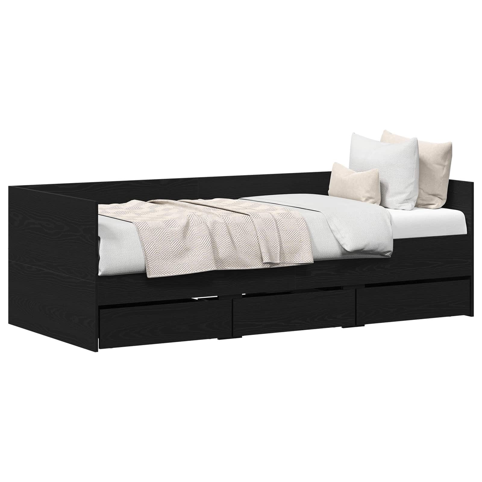 Bett Tagesbett Schwarz Eichen-Optik 90 x 200 cm Holzwerkstoff