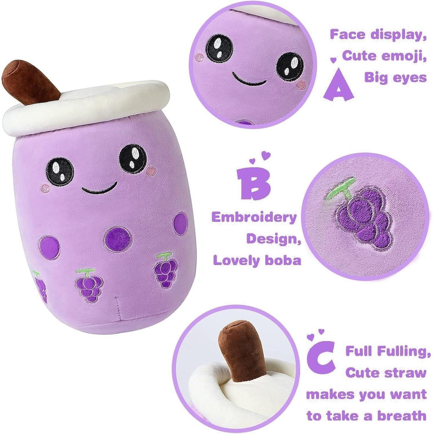 LuxusKollektion Kuscheltier Plüschtier Boba Tea Kawaii Plüschkissen Geschenk Lila Weintrauben 50cm