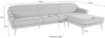 andas Ecksofa Bille L-Form, mit Naht im Rückenkissen und Beinen aus Eichenholz