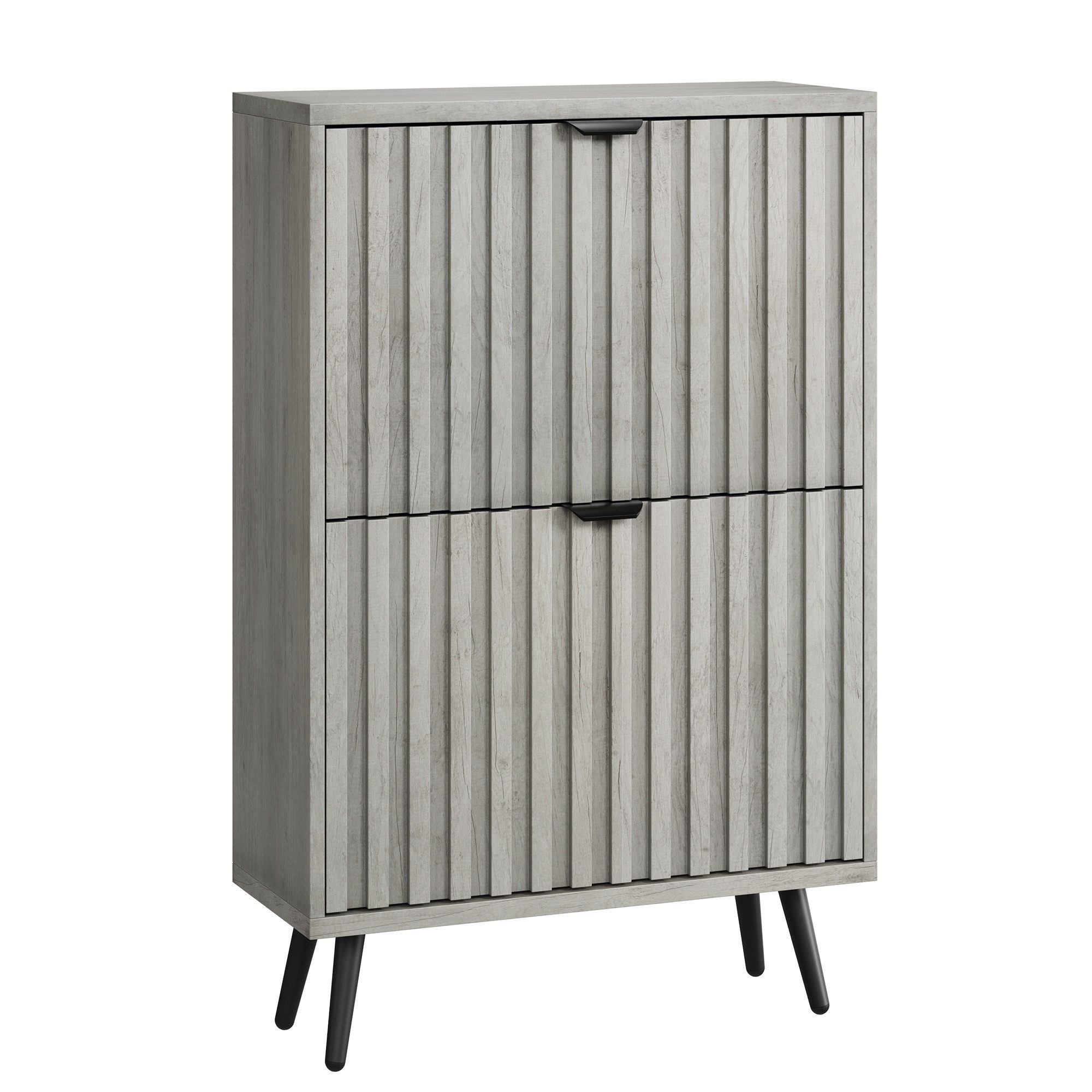 MC Star Schuhschrank Ein versteckter Schuhschrank mit einem 60cm grauen Rillendesign (und 2-Klapp-Schubladen, verwendet als eigenständiger Schuhschrank für Eingänge, Flure, Wohnzimmer und Schränke)