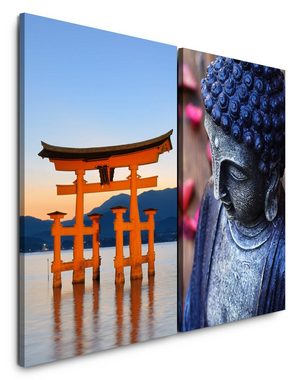 Sinus Art Leinwandbild 2 Bilder je 60x90cm Itsukushima-Schrein Schrein Buddhismus Buddha Japan Hiroshima Harmonie