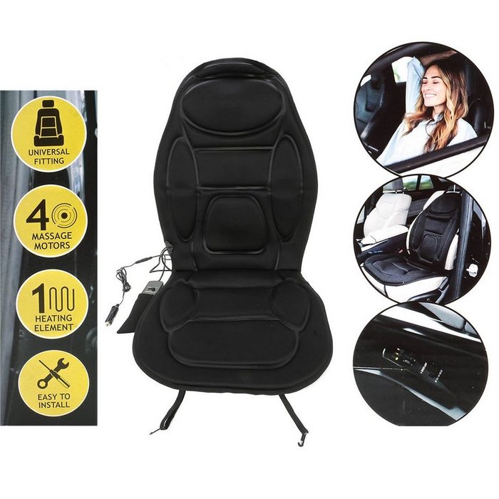 Dunlop Heizkissen Auto Sitzheizung beheizbare Rückenlehne mit Massageeffekt für Sitz und Rücken Heizelement gegen Kälte Entspannender Massageeffekt Größe universelle CQ10986