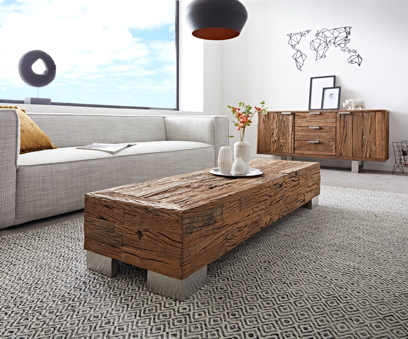 160x50 Massivholz Reclaimed, DELIFE Couchtisch Couchtisch