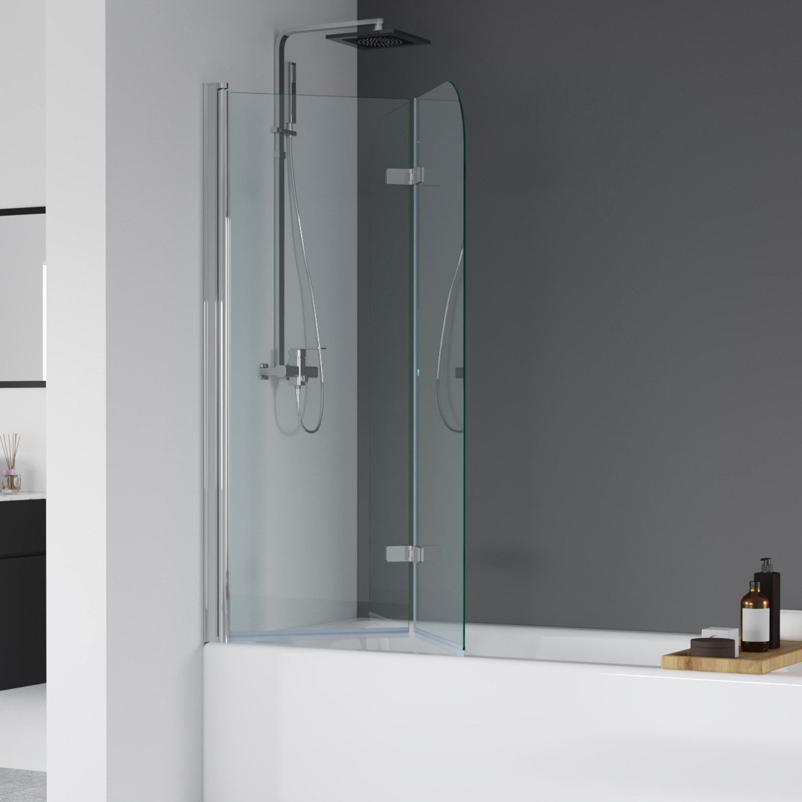 Thumbnail - IMPTS Badewannenaufsatz Duschwand für Badewanne Duschabtrennung 2 TLG 3TLG Chrome Schwarz, Nano Sicherherisglas, (Set, 2...
