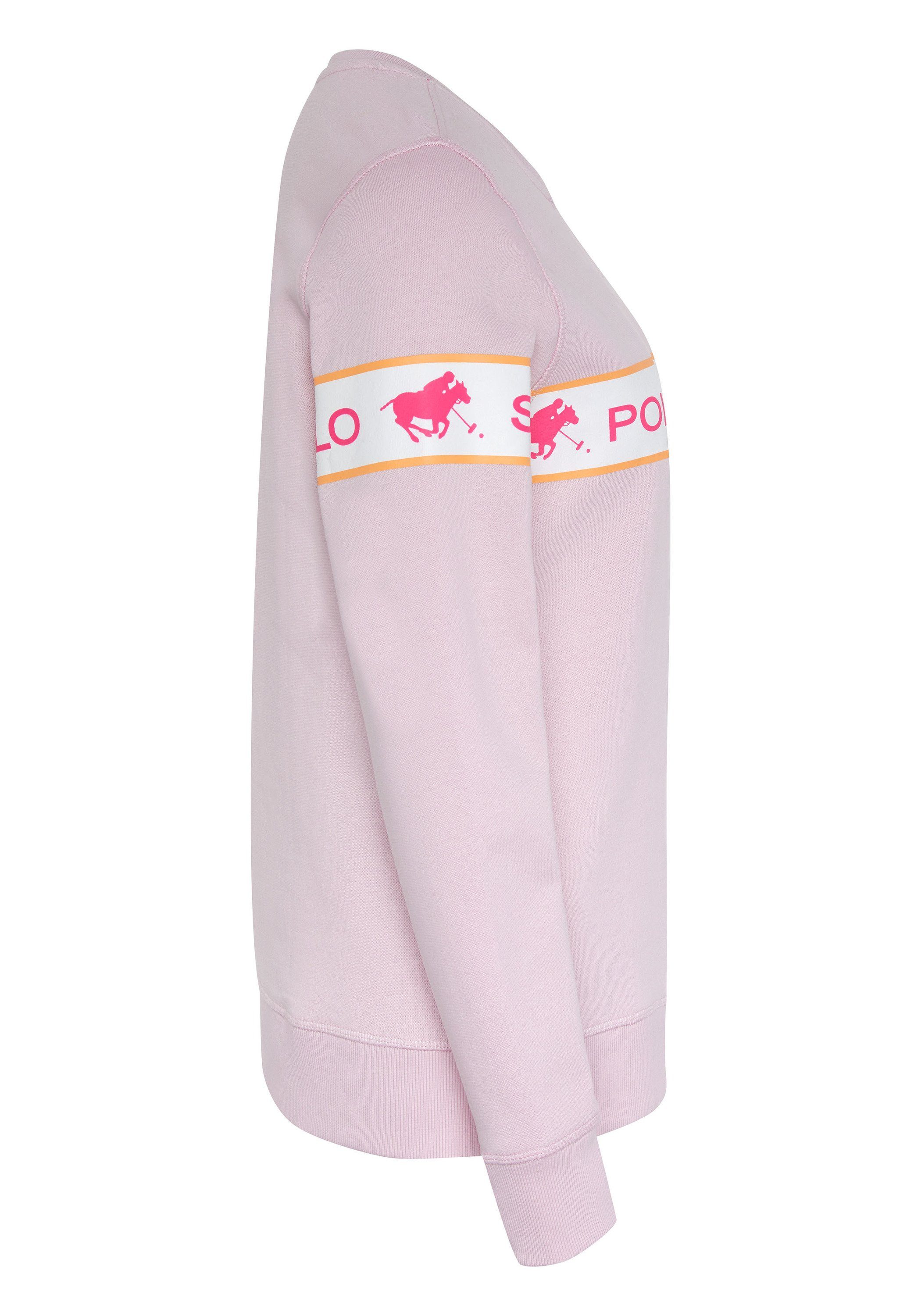 Lady Sylt Sweatshirt mit eingearbeitetem Pink 13-2806 Logo-Kontraststreifen Polo