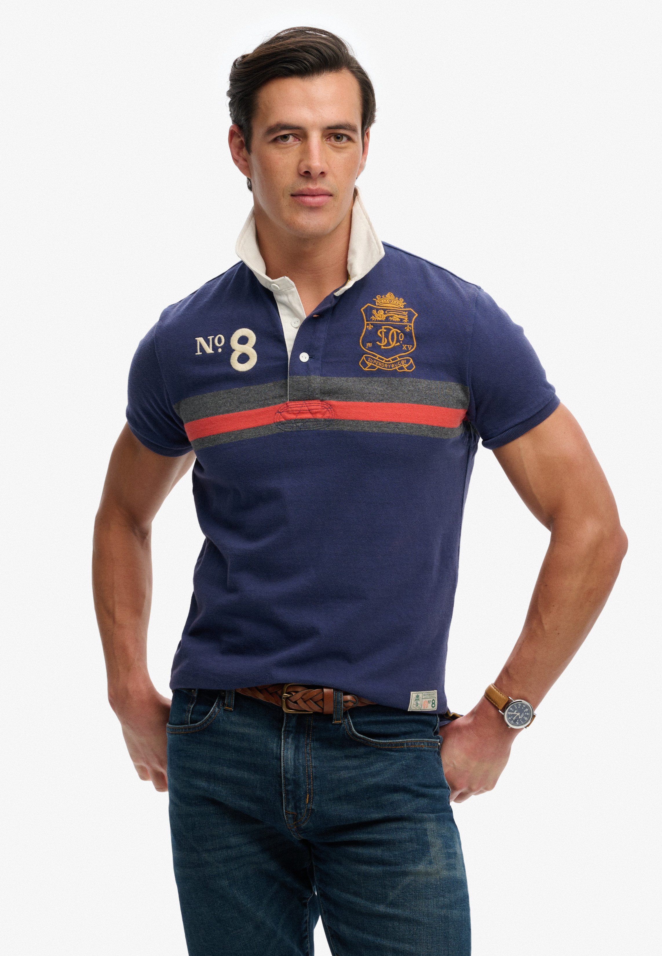 Superdry Herren Double Emblem Jersey Rugby-poloshirt Navy - Größe: XL