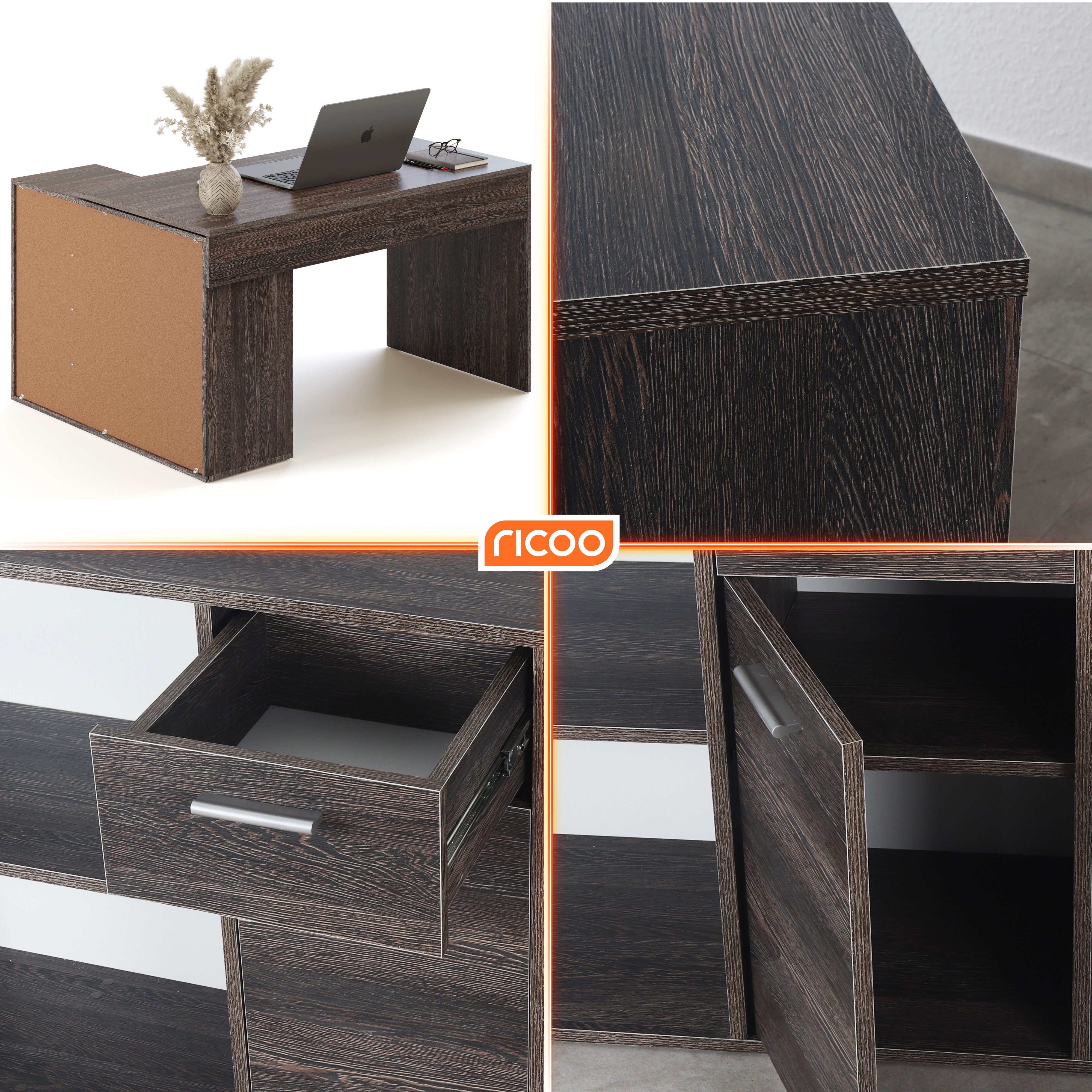 RICOO Eckschreibtisch WM083-VW (1-St), Schreibtisch Bürotisch Ecke für Kinder & Erwachsene klein in L Form – Bild 4 von 5