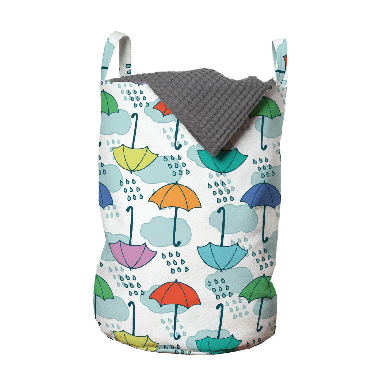 Regen Sonnenschirm-Muster mit Abakuhaus für Regenschirm Waschsalons, Wäschesäckchen Griffen Wäschekorb im Kordelzugverschluss