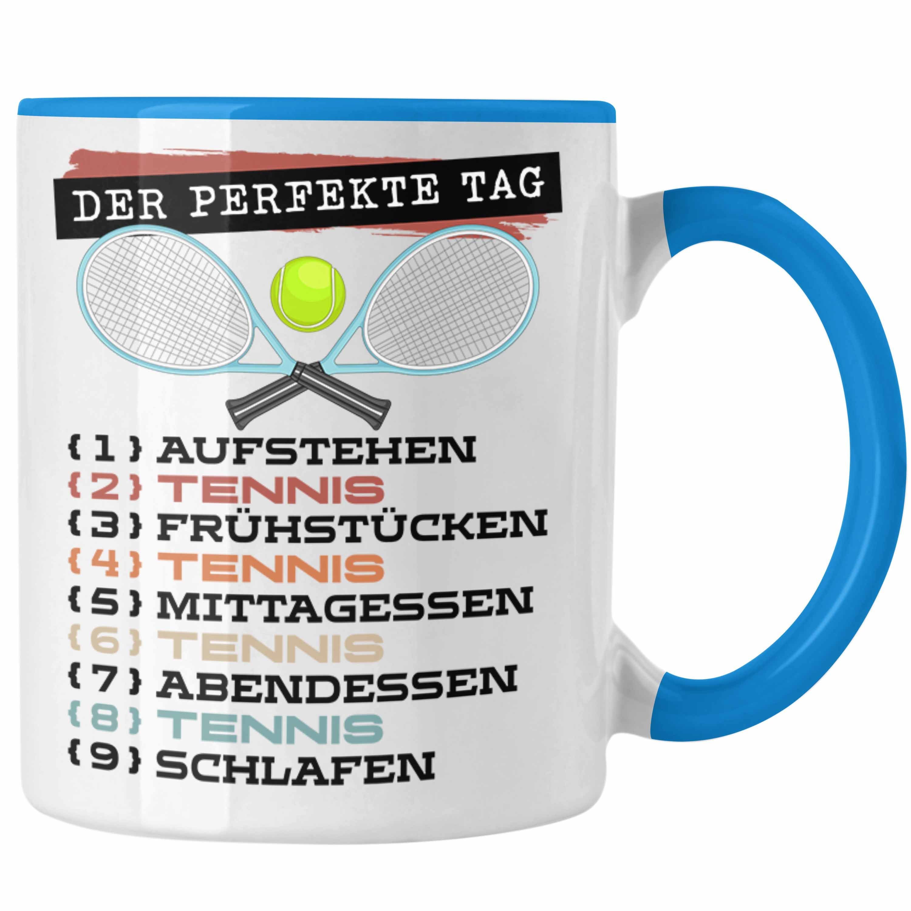 Trendation Tasse Trendation - Tennis Tasse Geschenk Becher Der Perfekte Tag Tennis-Spie Blau | Teetassen