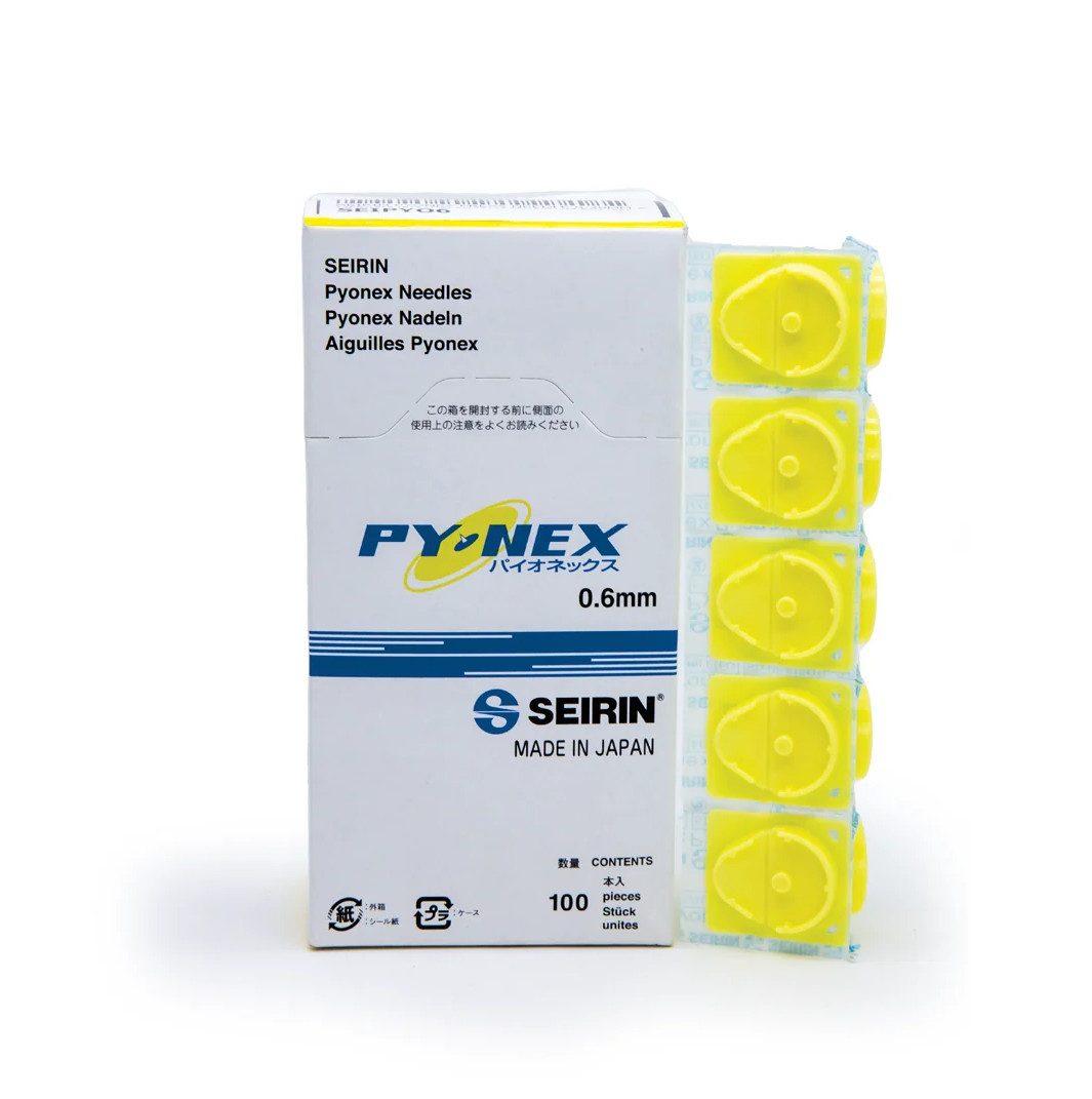 DocMed Fixierpflaster SEIRIN Langzeitnadeln Pyonex (Integrierte Feinnadel mit selbstklebendem Pflaster, 100-St., Hautfreundlich) Sterile Einzelverpackung für hygienische Anwendung
