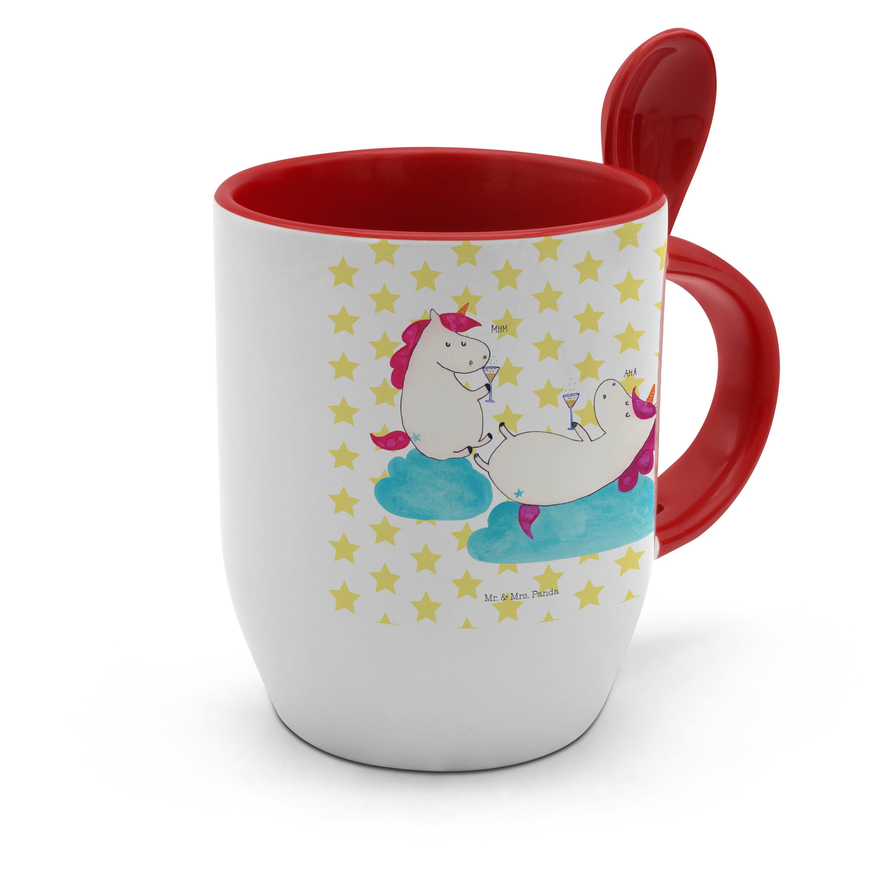 Mr. & Mrs. Keramik - Sekt Pegasus, Spaß, Einhorn Panda Einhörner - Kaffe, Weiß Tasse Geschenk, Deko