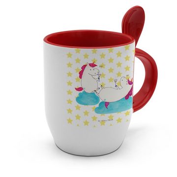 Mr. & Mrs. Panda Tasse Einhorn Sekt - Weiß - Geschenk, Spaß, Pegasus, Einhorn Deko, Kaffeebe, Keramik, Keramik-Löffel inklusive