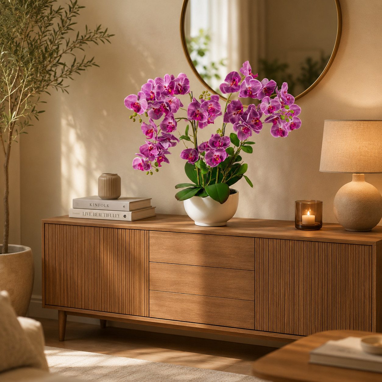 Kunstorchidee PASCH® XXL Orchidee künstlich wie echt (56cm) in Hochglanz-Keramiktopf Orchidee, PASCH – Bild 4 von 5