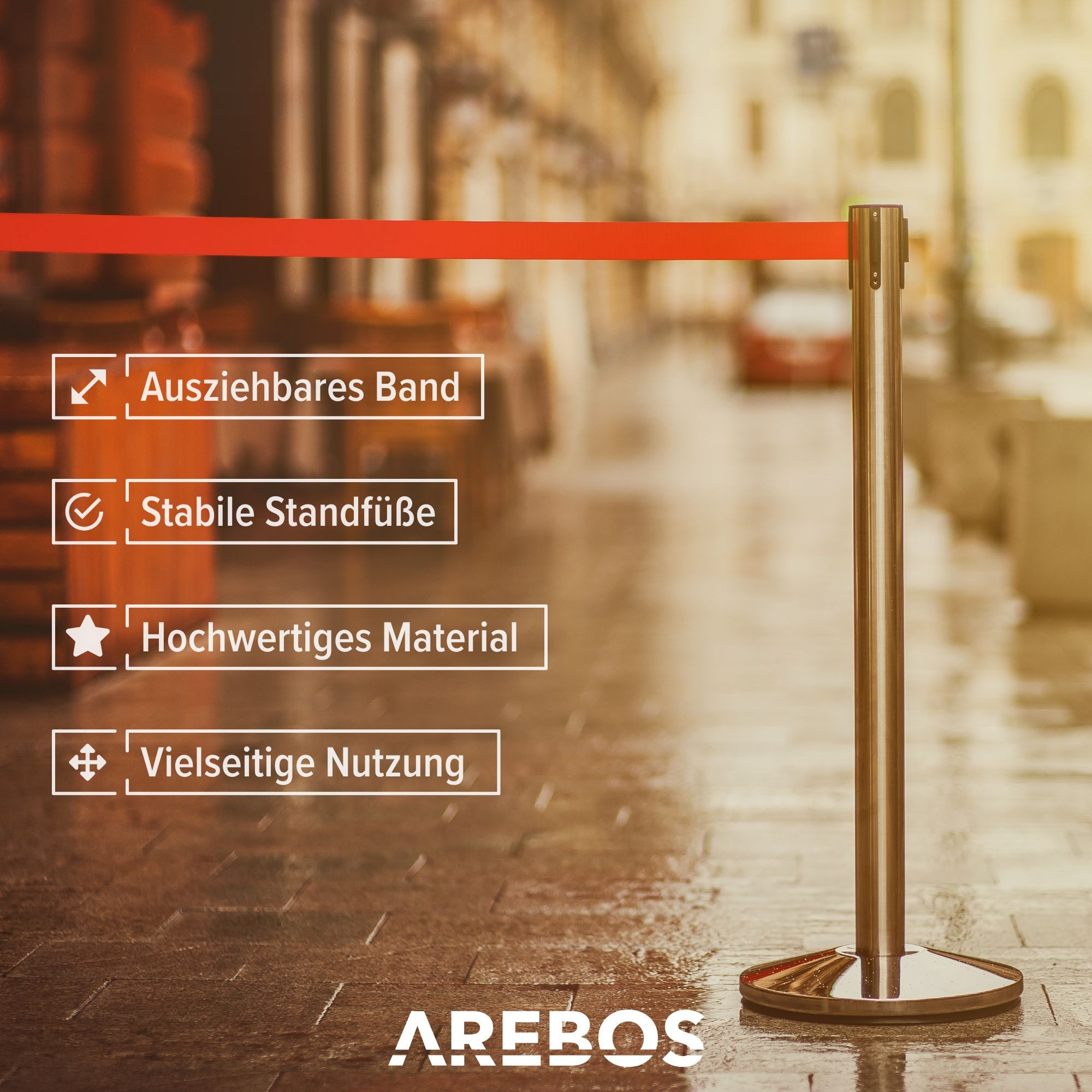 Arebos Absperrpfosten Personenleitsystem, 2 Stück, Absperrständer, Absperrband, 190 cm