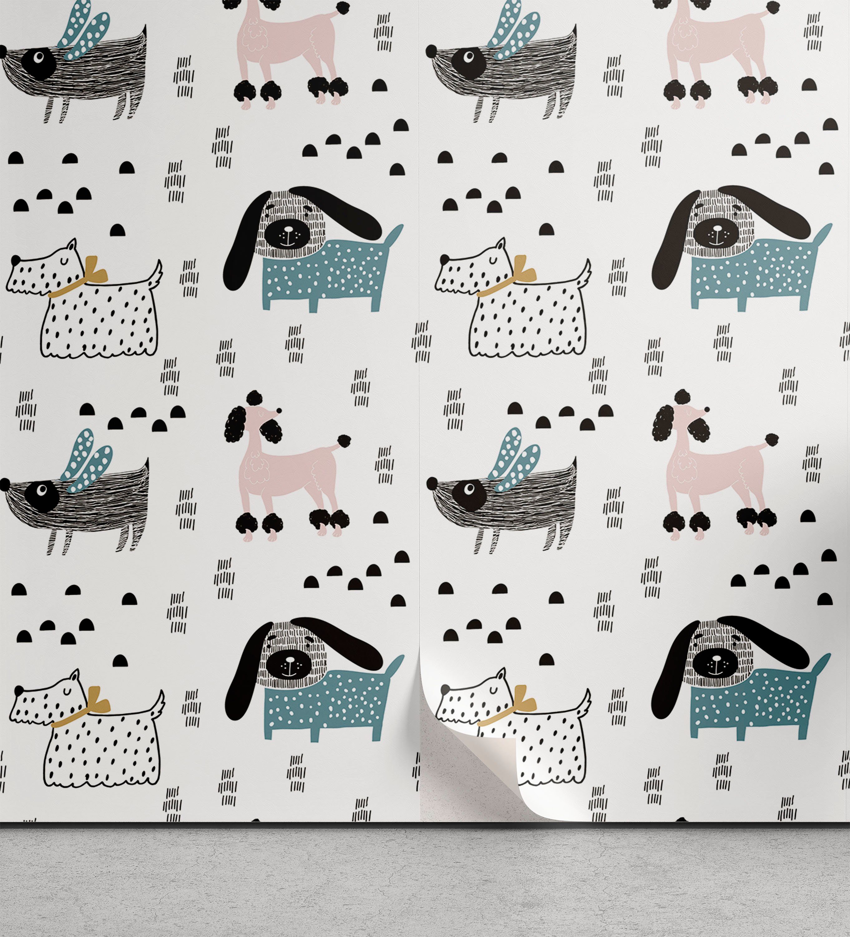 Abakuhaus Vinyltapete selbstklebendes Wohnzimmer Küchenakzent, Hunde Scandinavian Kunstwerk mit Hund