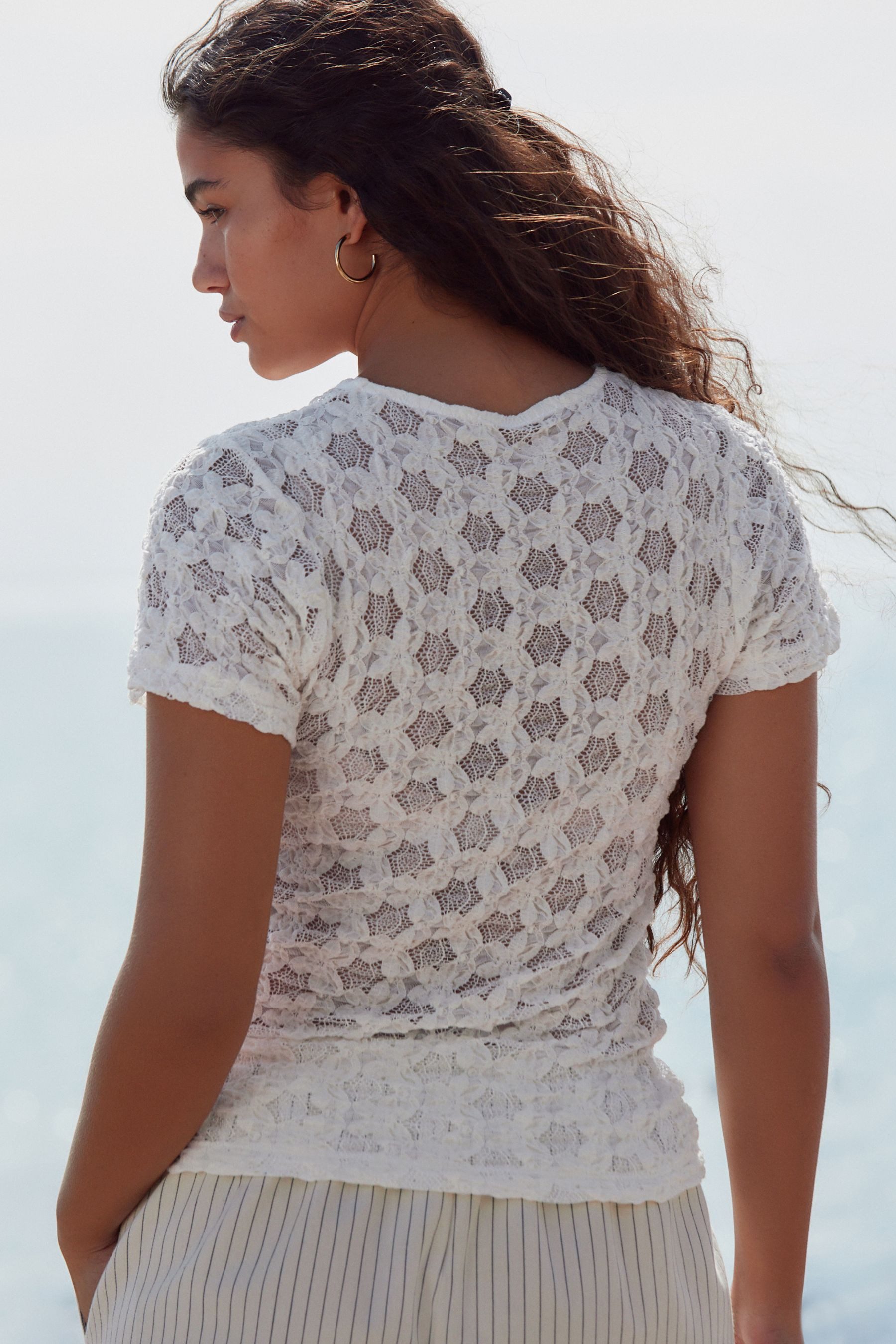 Next T-Shirt Kurzarm-T-Shirt mit Blumenspitze (1-tlg) günstig online kaufen