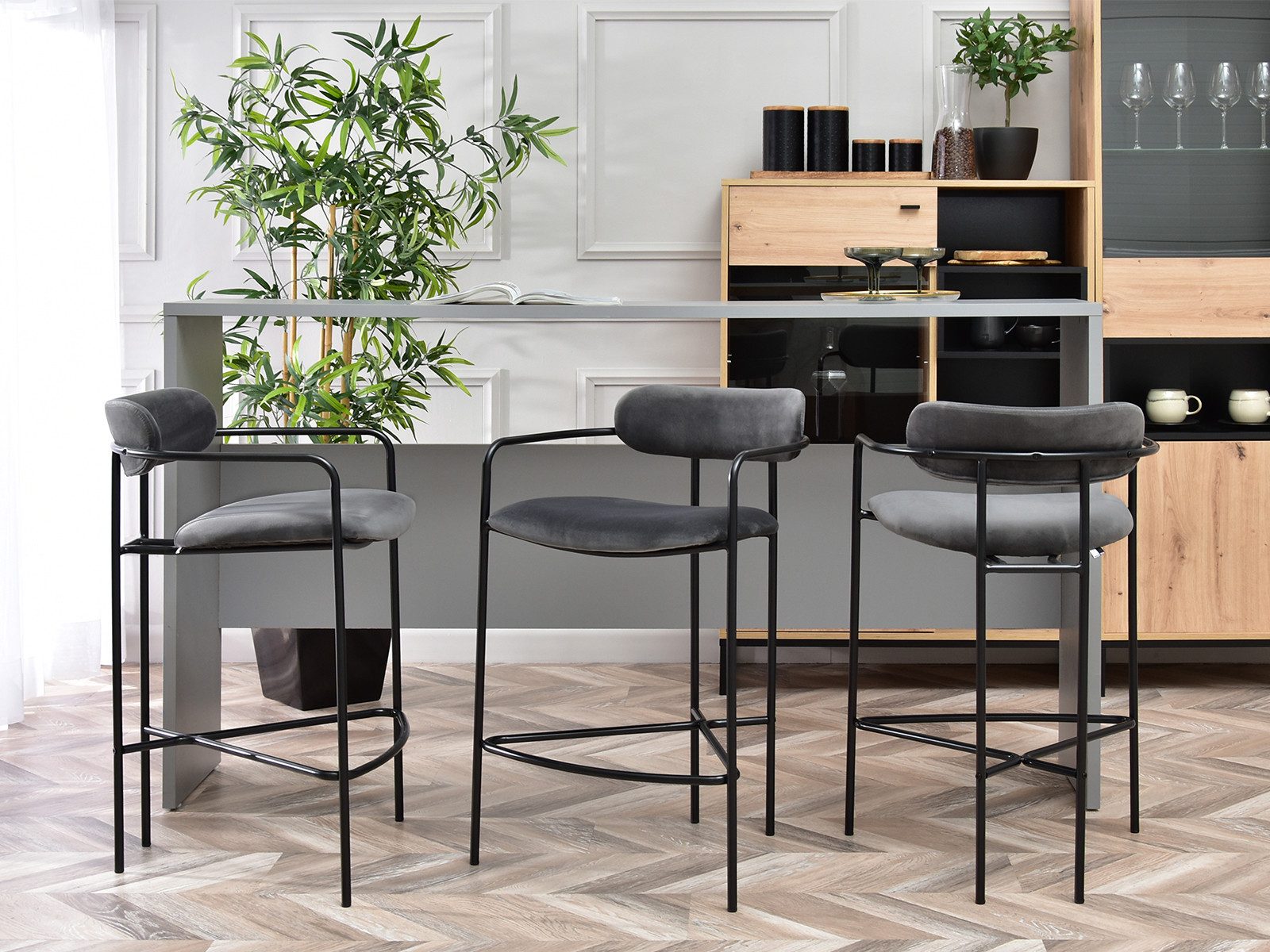 Compleo Barhocker Minimalistischer Barhocker aus Samt günstig online kaufen