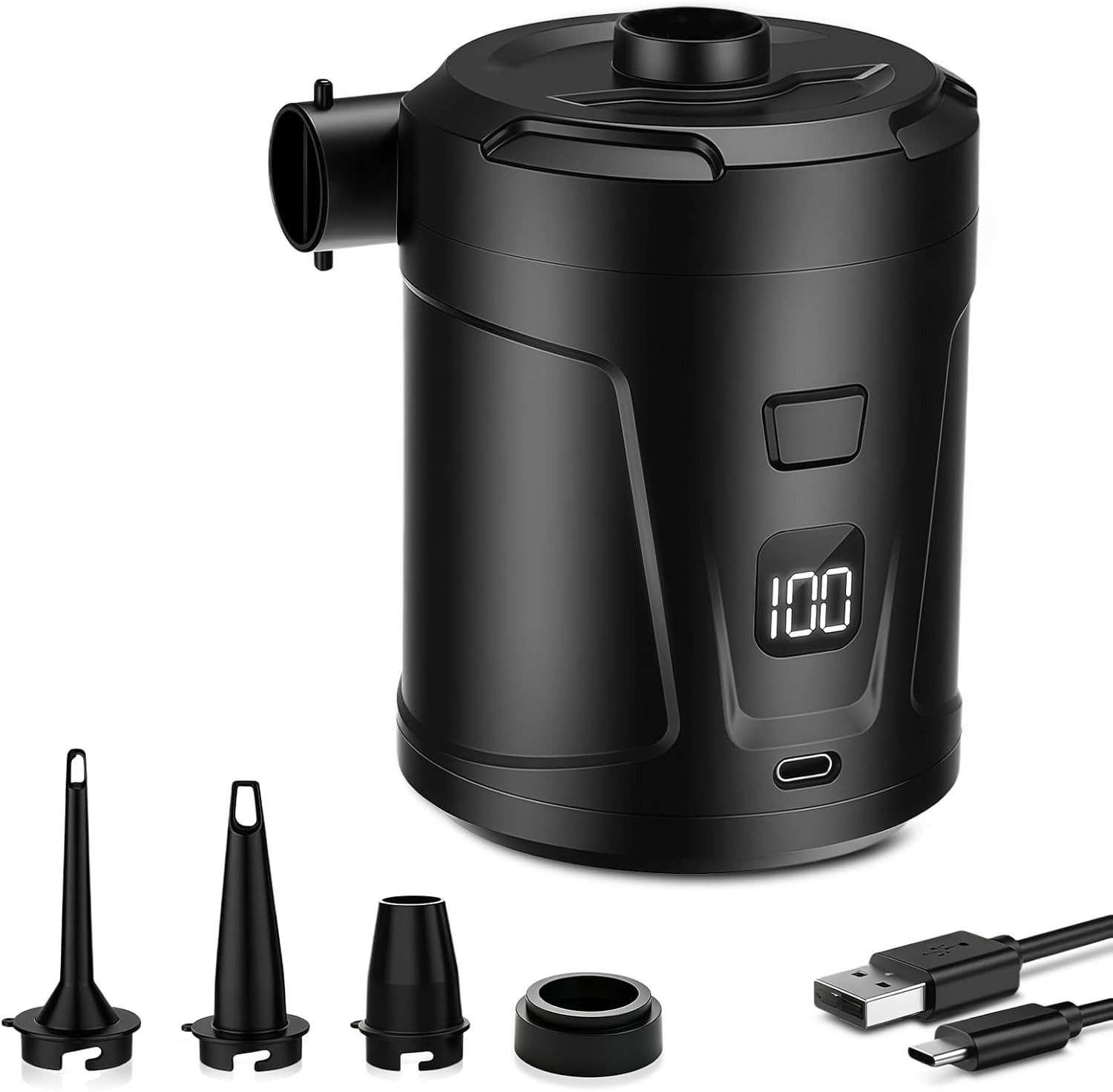 Fyrove Akku-Luftpumpe Elektrische Luftpumpe 5200mAh Pumpe Akku mit 4 Düsen (wiederaufladbare Mini-Akku-Luftpumpe, 400L/min Schnelles Aufblasen Luftmatratzenpumpe), Tragbare Luftmatratzenpumpe für Pool Schwimmer, Camping, Typ-C