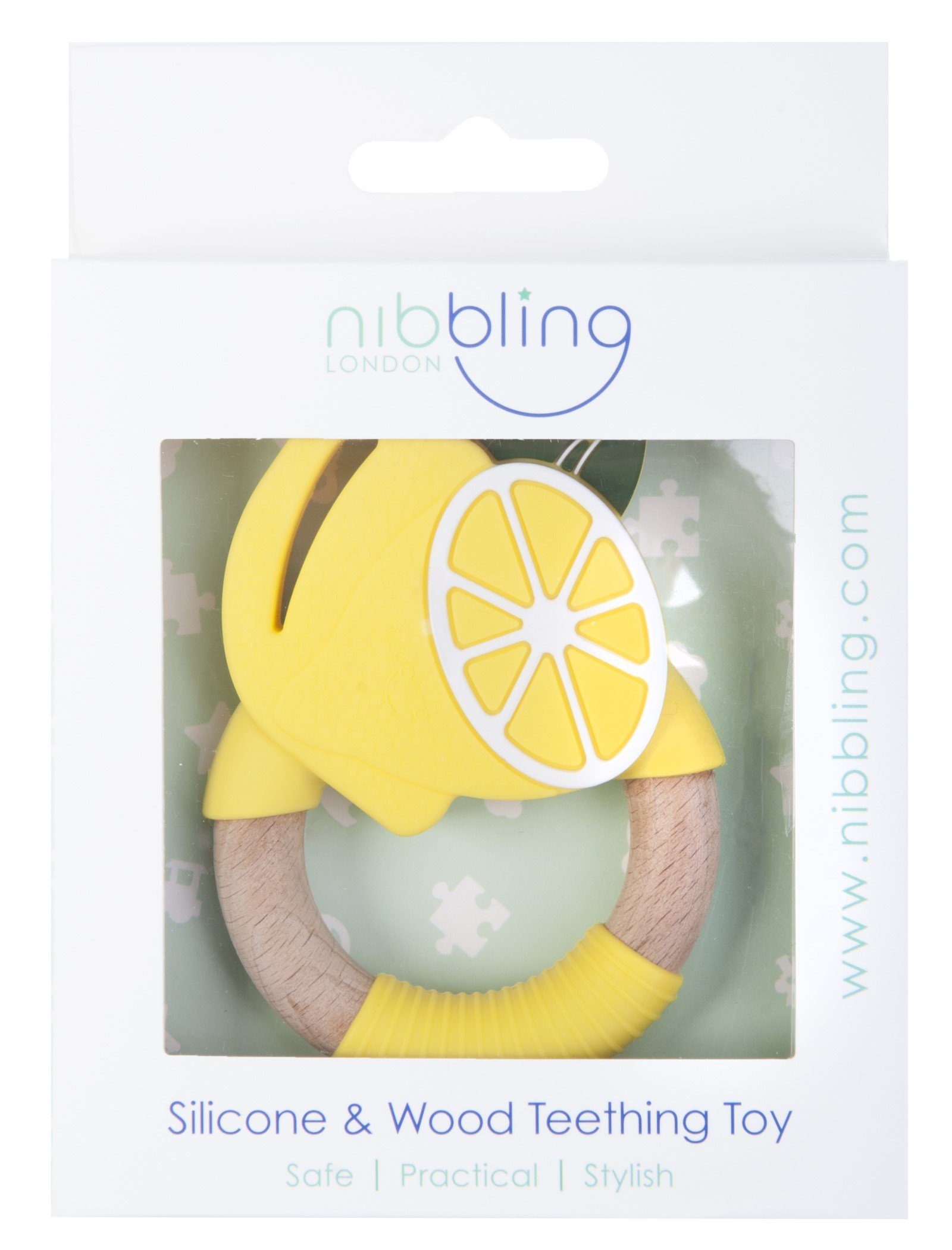 Nibbling Beißring Nibbling "Super Food" Zitrone Beißring, lebensmittelechtem nachhaltig und beschafftes kombiniert 100 natürliches Buchenholz Silikon mit 