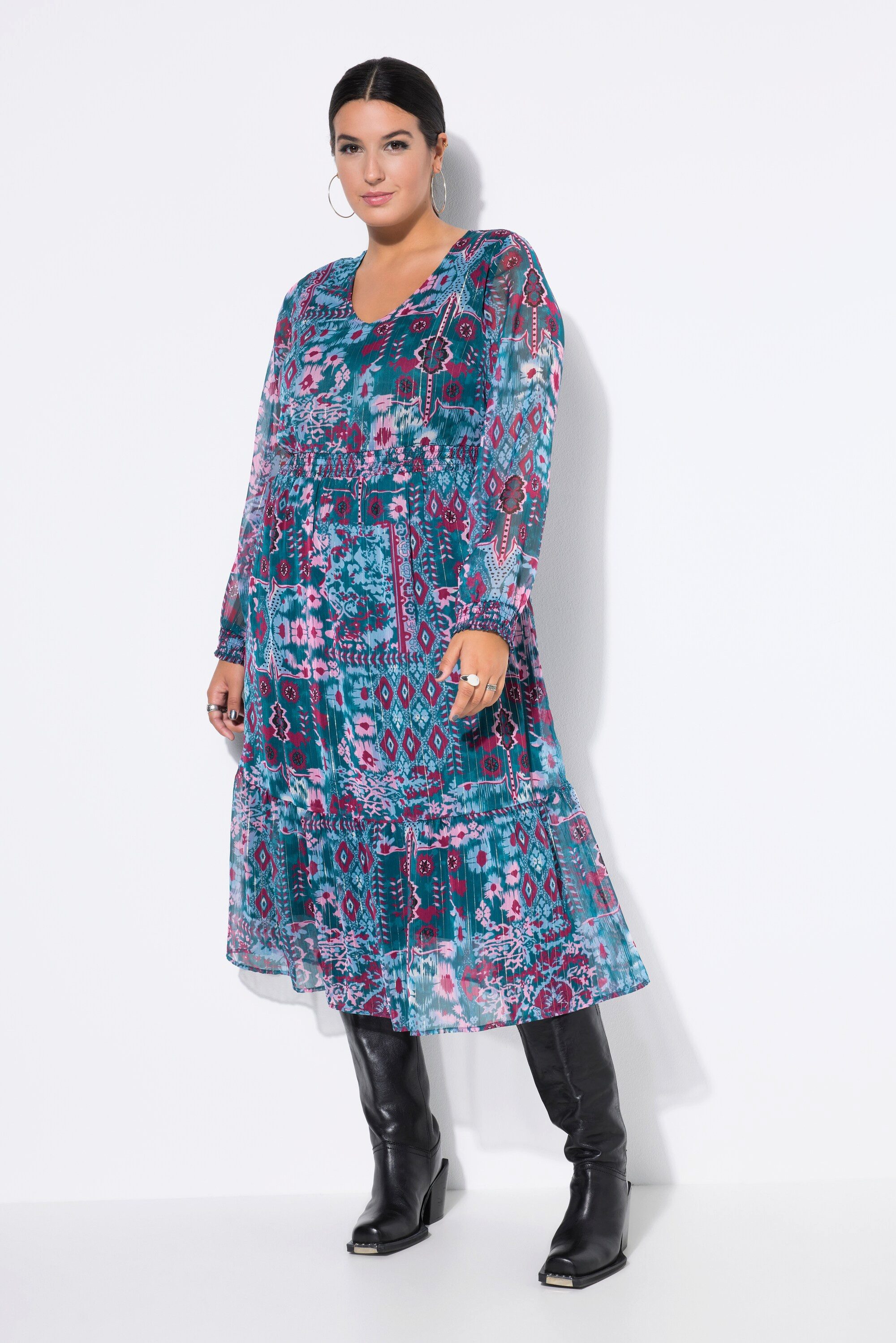 Studio Untold Maxikleid Midikleid A-Line doppellagig floraler Print