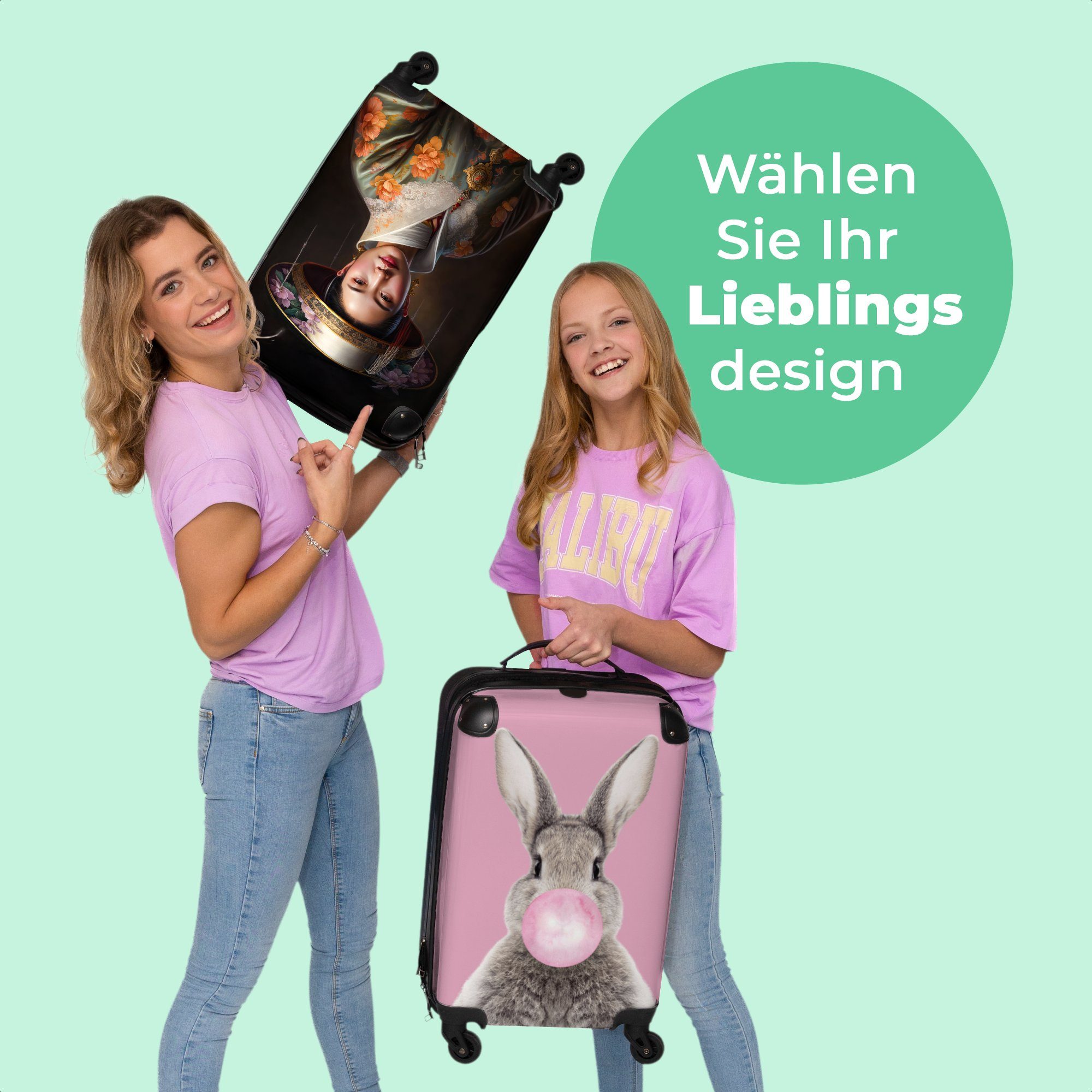 Frauen Handgepäck 4 - mit Rollen, Asiatisch Porträt, Rollen - Handgepäckkoffer - Kleine NoBoringSuitcases.com© Cabin Blumen Rollkoffer 55x35x20cm Reisekoffer - 4 Trolley