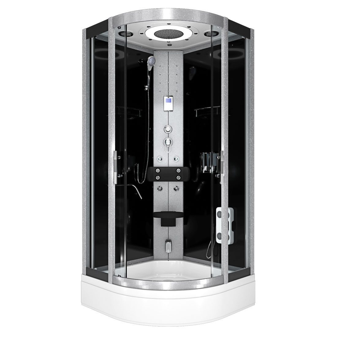 AcquaVapore Dampfdusche Dampfdusche Duschkabine D58-63T2-ALL sw 100x100, Sicherheitsglas ESG, Höhenverstellbar, Mit Bauanleitung, Mit Beleuchtung, Gehärtetes Glas