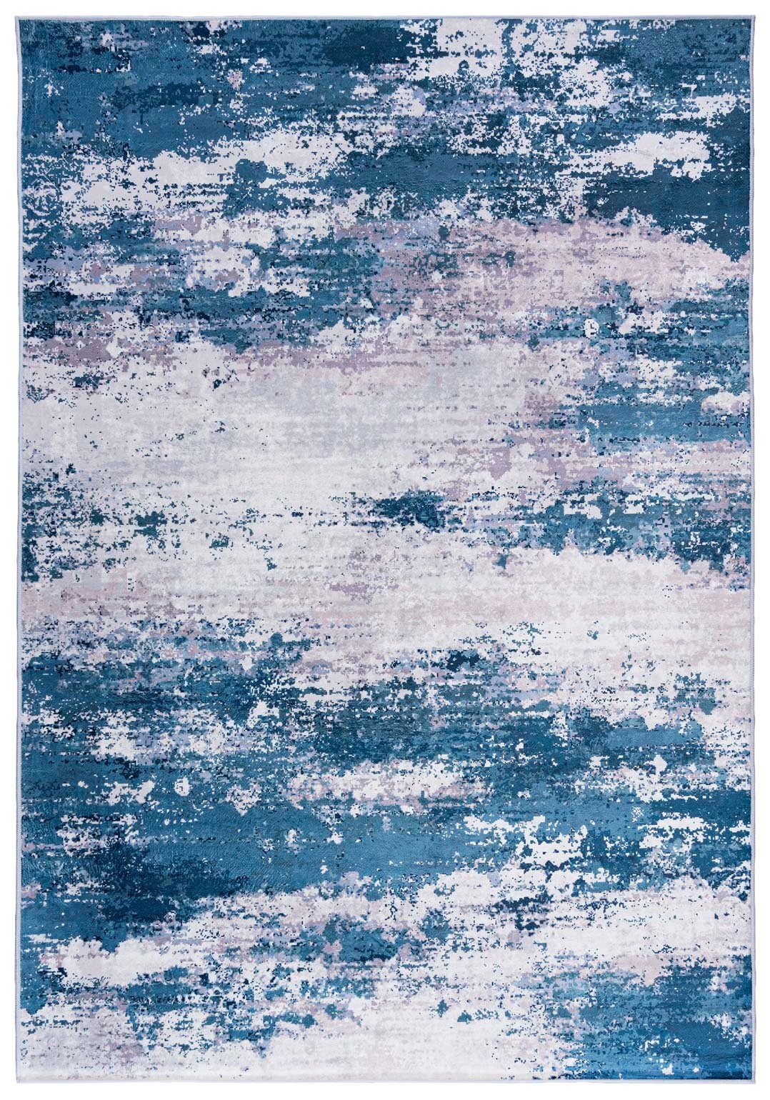 Mazovia Designteppich Modern Teppich Wohnzimmerteppich Abstrakt Vintage Blau Grau, 120 x 170 cm, Fußbodenheizung, Allergiker geeignet, Rutschfest