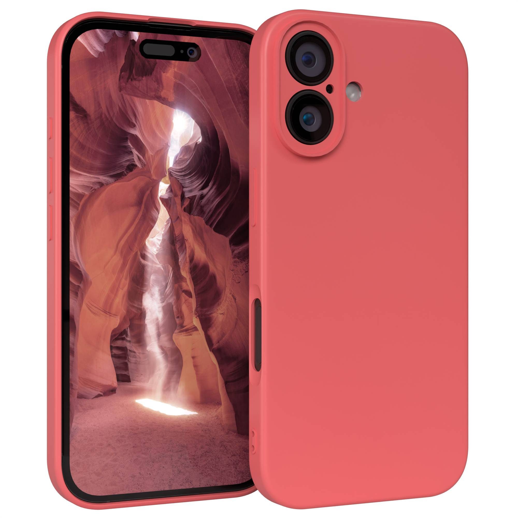 EAZY CASE Handyhülle TPU Hülle mit/-ohne MagSafe Apple iPhone 16 6,1 Zoll, Schutzhülle mit Kameraschutz stoßfest Telefonhülle Matt Rot / Hellrot