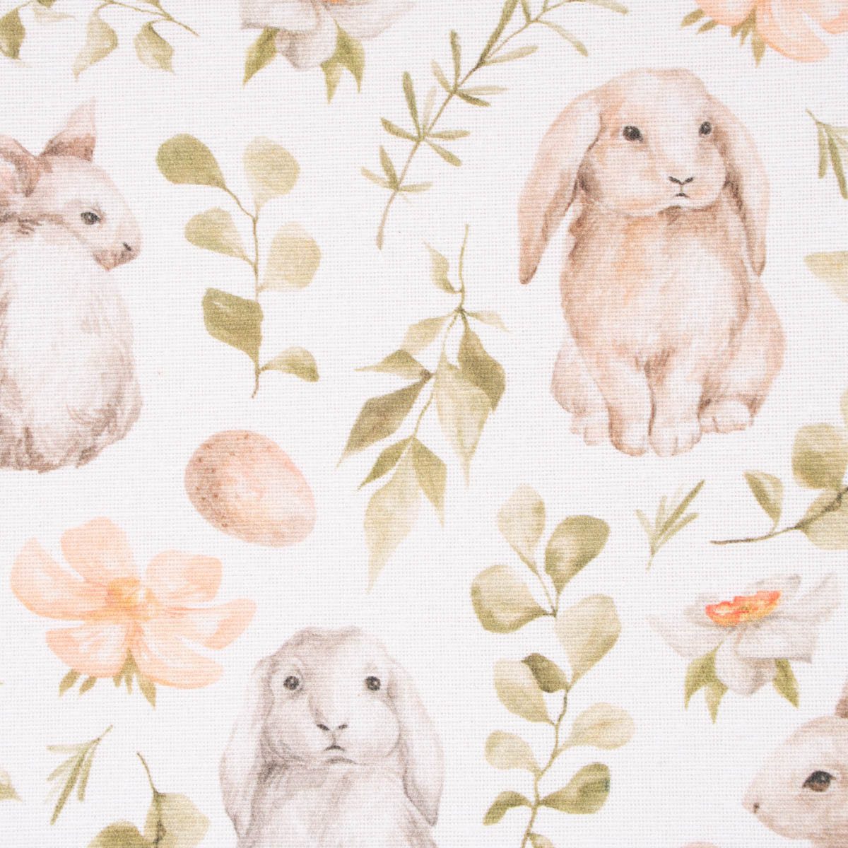 SCHÖNER LEBEN. Stoff Dekostoff Baumwoll-Mischgewebe Clover Osterhasen Blätter Eier Blumen, pflegeleicht