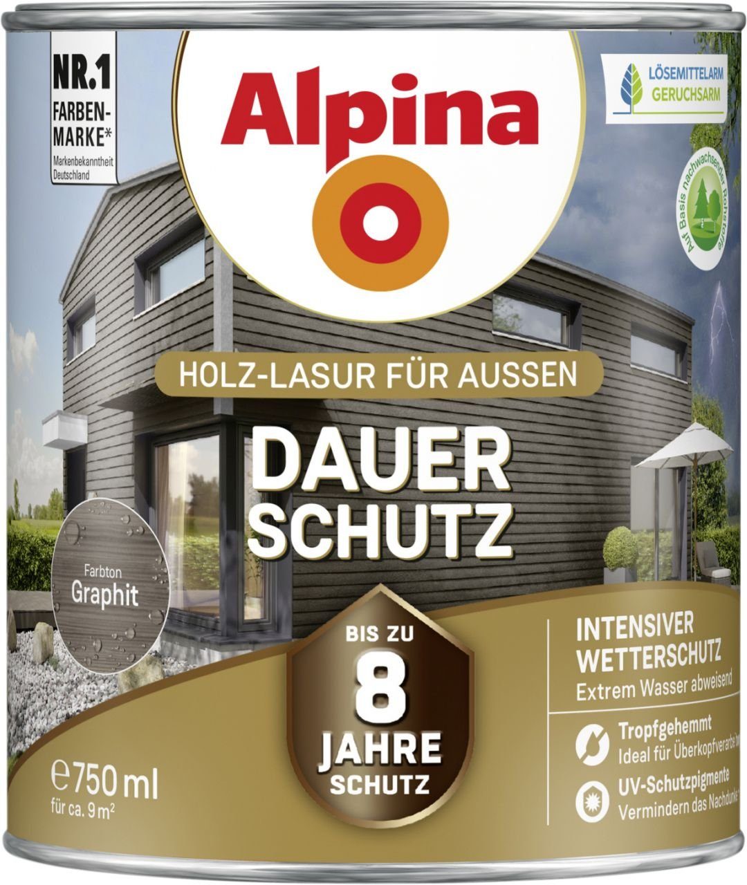 Alpina Lasur Alpina Dauer-Schutz 0,75 L graphit | Holzlasuren