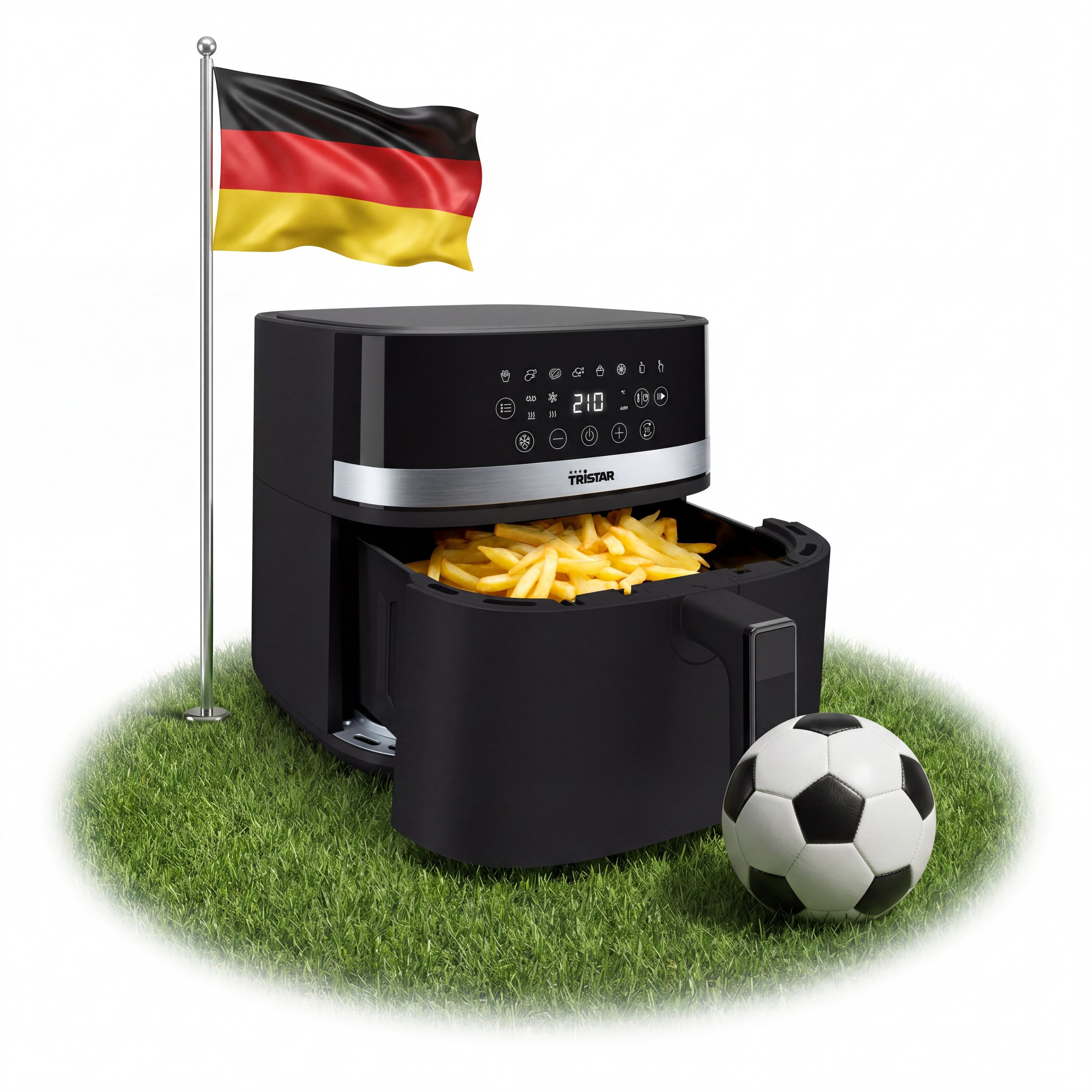 Tristar Heißluftfritteuse FR-9418, 2000 W, 8 L, PFAS-frei, 7 Programme + Vorheizen, bis 210°C, LED-Touchscreen