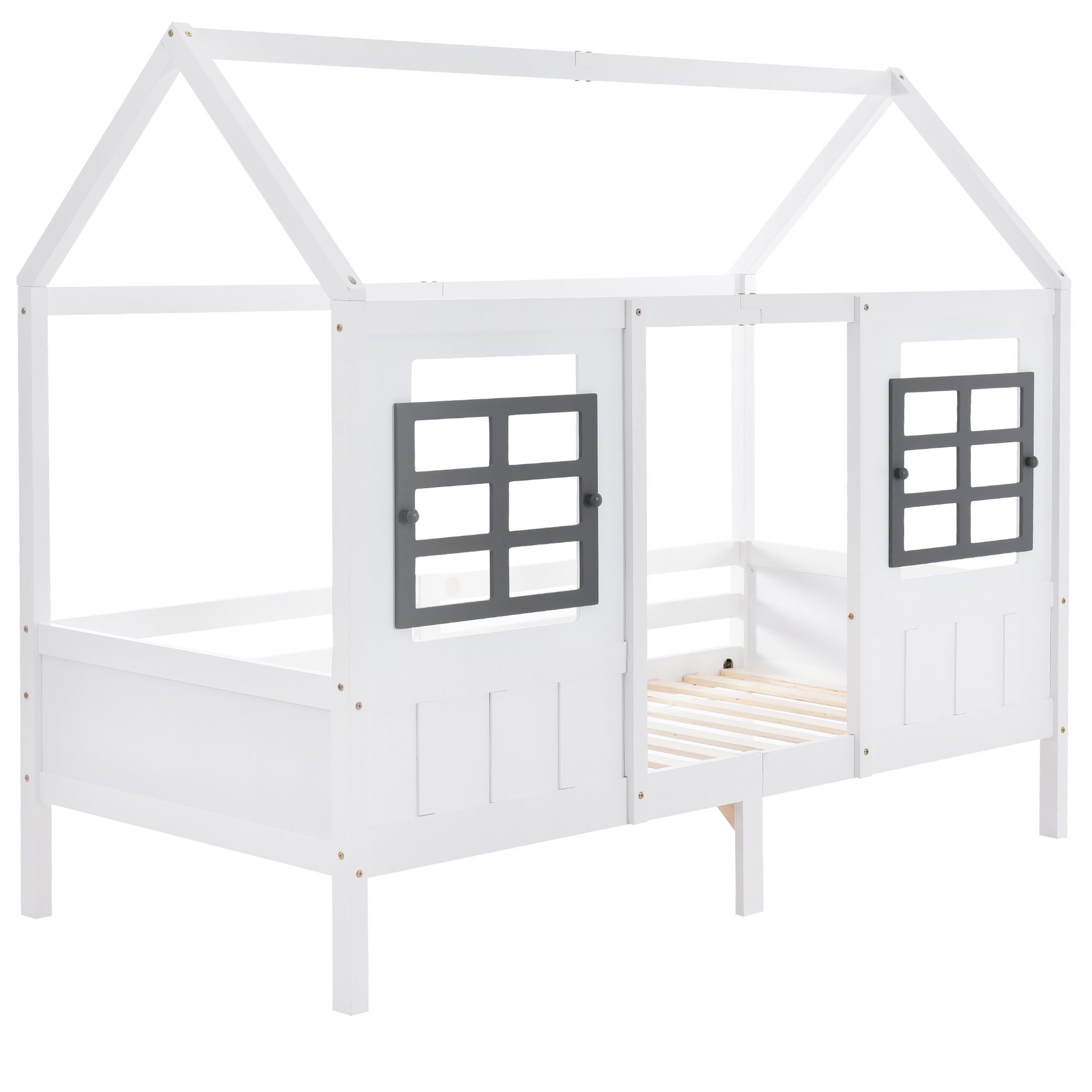 Gotagee Hausbett Hausbett Einzelbett Tagesbett Kinderbett mit Fenstern Kiefer 200x90cm