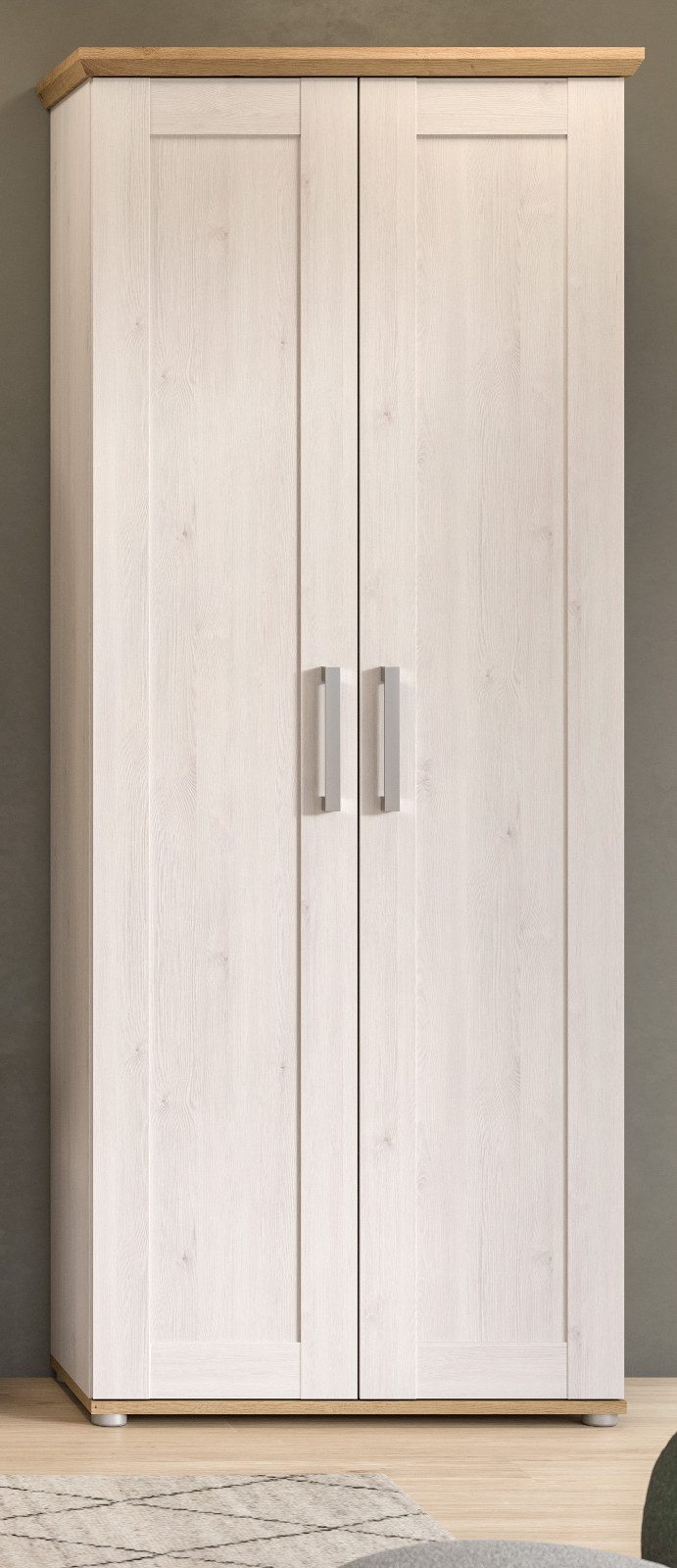 Inn.Furn Garderobenschrank Mirano (Flurschrank in Lerche weiß mit Eiche Artisan, 80 x 196 cm) 2-türig