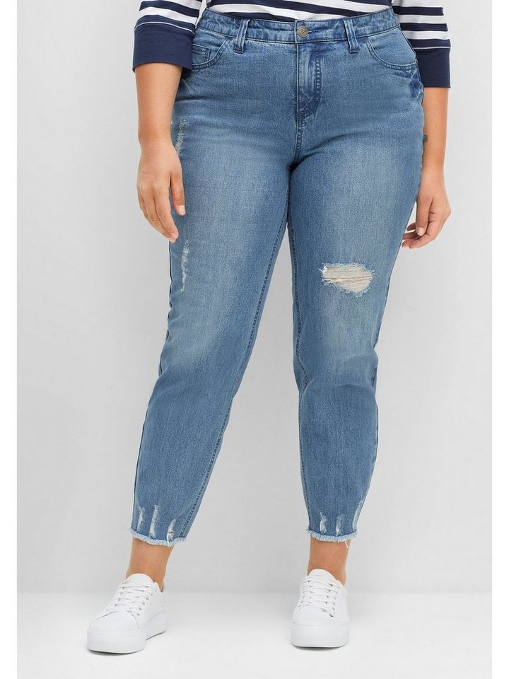 Sheego Stretch-Jeans Große Größen in knöchelfreier Länge, mit modischen  Effekten