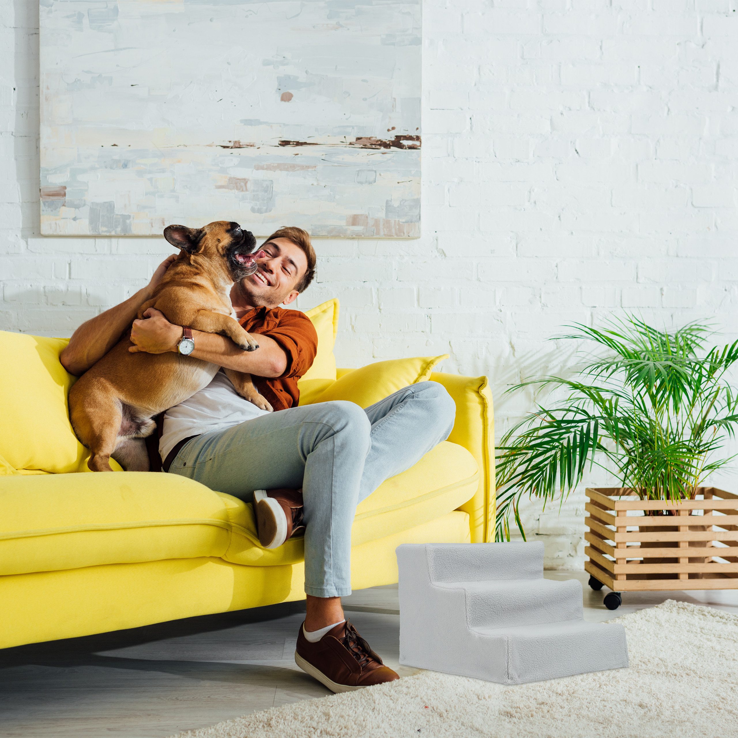relaxdays Haustiertreppe Hundetreppe 3 Stufen, Grau günstig online kaufen