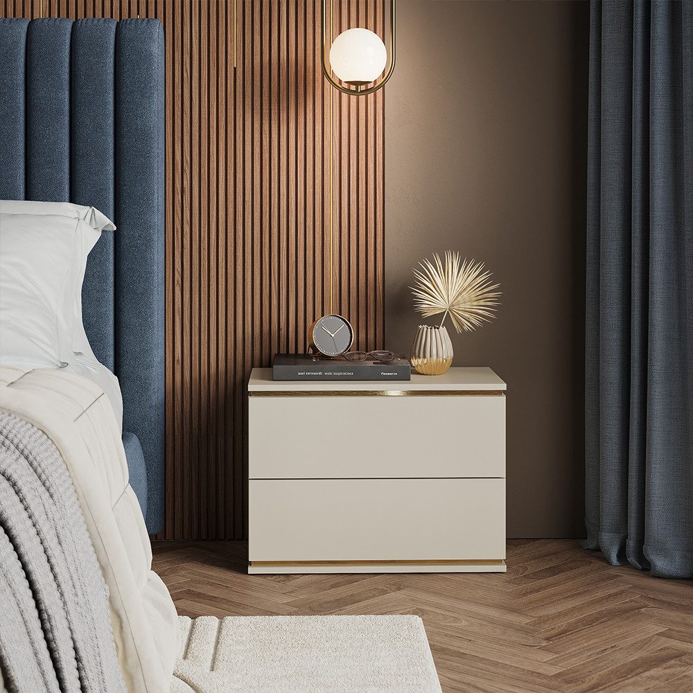 Vicco Nachtschrank Linette, Cashmere/Gold, 66 x 48.6 cm mit 2 Schubladen (1-St)