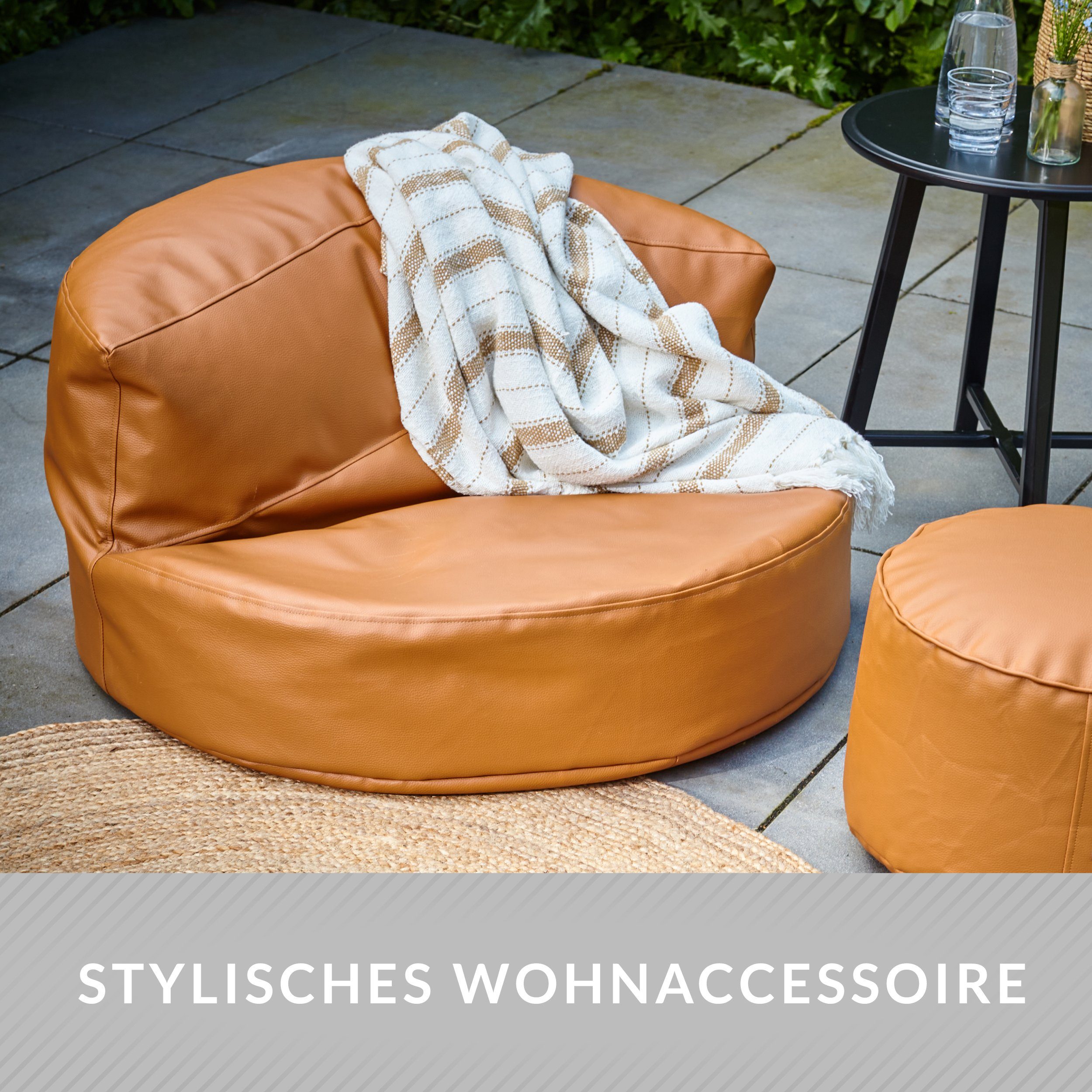 Sofa 90x45cm Füllung - als Kunstleder, aus Stay Cognac Green EPS Pouf XXL Bean Couch Riesensitzsack Sitzsack Perlen + Sitzsack ca. Set Lounge