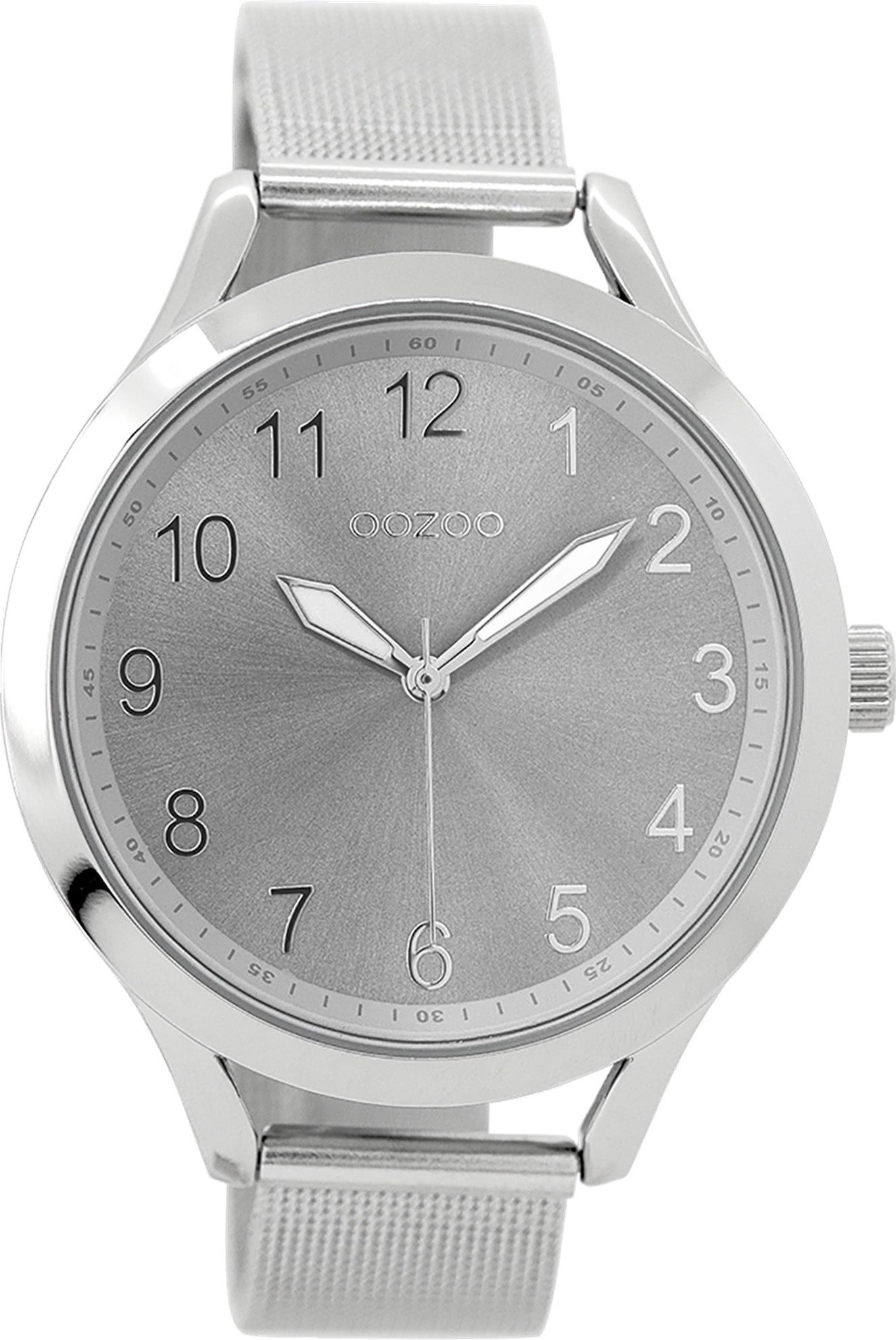 OOZOO Quarzuhr Oozoo Damen Armbanduhr silber Analog, (Analoguhr), Damenuhr rund, groß (ca. 42mm) Metallarmband, Luxus-Style