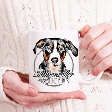 Cadouri Tasse APPENZELLER FRAUCHEN - Kaffeetasse für Hundefreunde, Keramik, mit Hunderasse, beidseitig bedruckt, handgefertigt, Geschenk, 330 ml