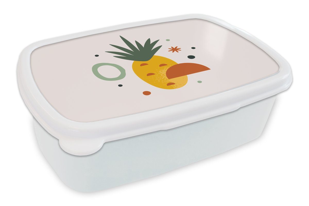 MuchoWow Lunchbox Ananas - Tropisch - Obst, Kunststoff, (2-tlg), Brotbox für Kinder und Erwachsene, Brotdose, für Jungs und Mädchen weiß