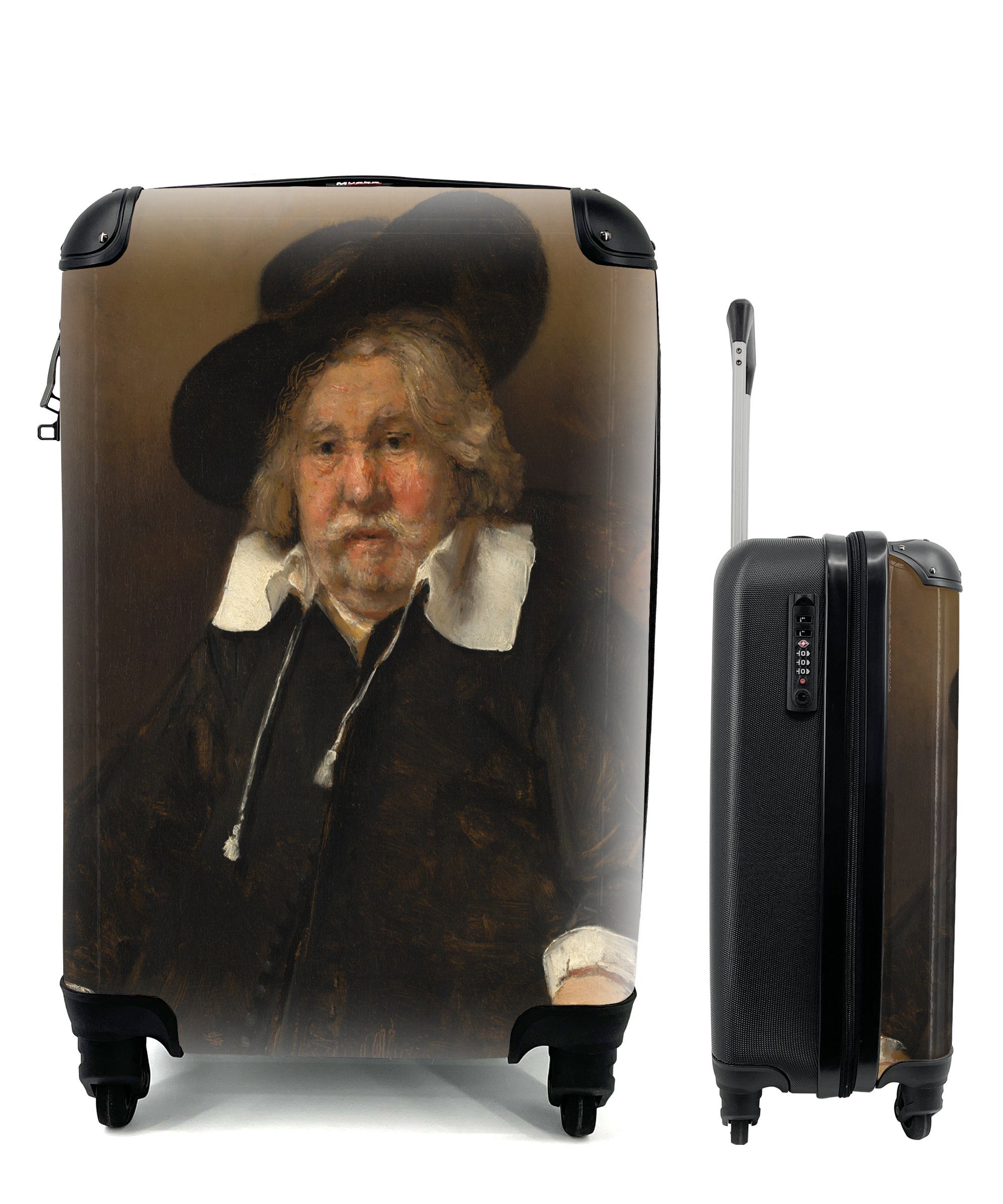 MuchoWow Handgepäckkoffer Bildnis eines alten Mannes - Rembrandt van Rijn, 4 Rollen, Reisetasche mit rollen, Handgepäck für Ferien, Trolley, Reisekoffer