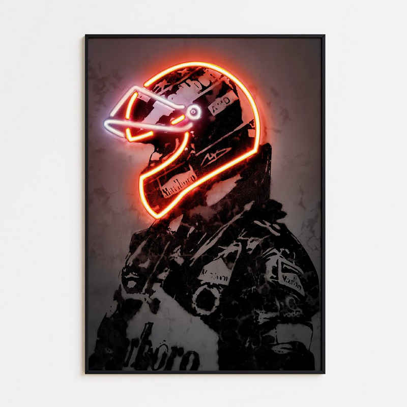 JUSTGOODMOOD Poster Premium ® Formel 1 Rennfahrer Rot Neon Helm Poster · ohne Rahmen