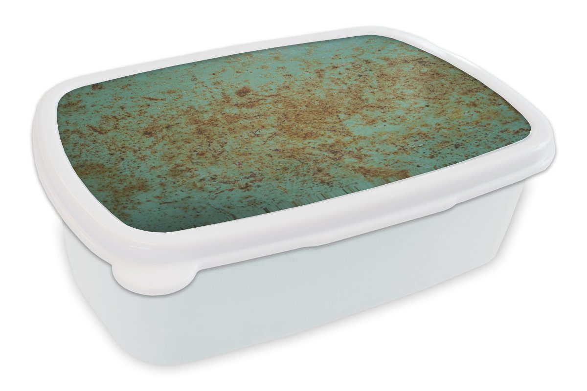 MuchoWow Lunchbox Rost - Türkis - Metall, Kunststoff, (2-tlg), Brotbox für Kinder und Erwachsene, Brotdose, für Jungs und Mädchen weiß