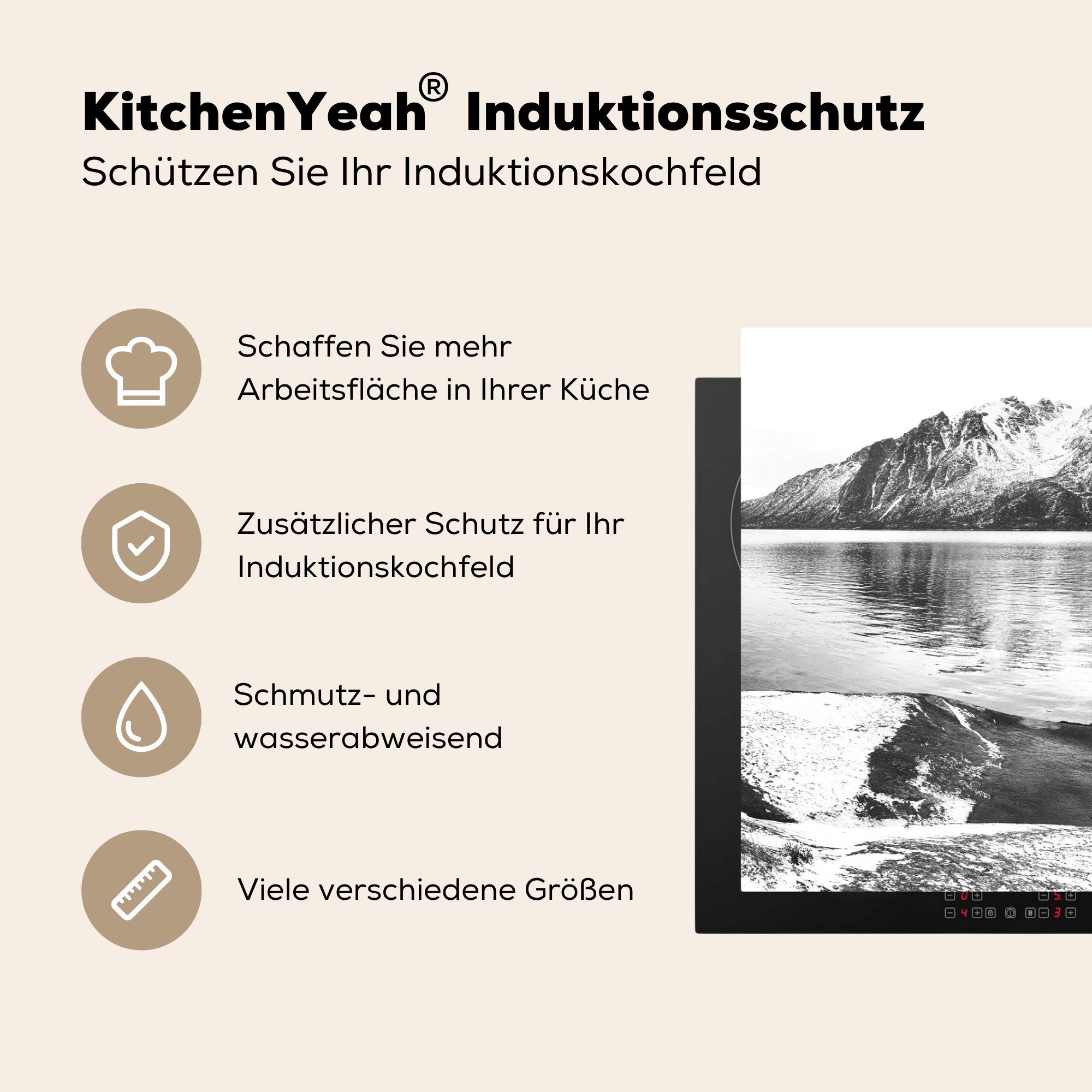 Vinyl, MuchoWow cm, die Weiß 81x52 - - Schwarz Schutz Herdblende-/Abdeckplatte küche, Induktionskochfeld (1 für - Ceranfeldabdeckung tlg), Mehr, Winter