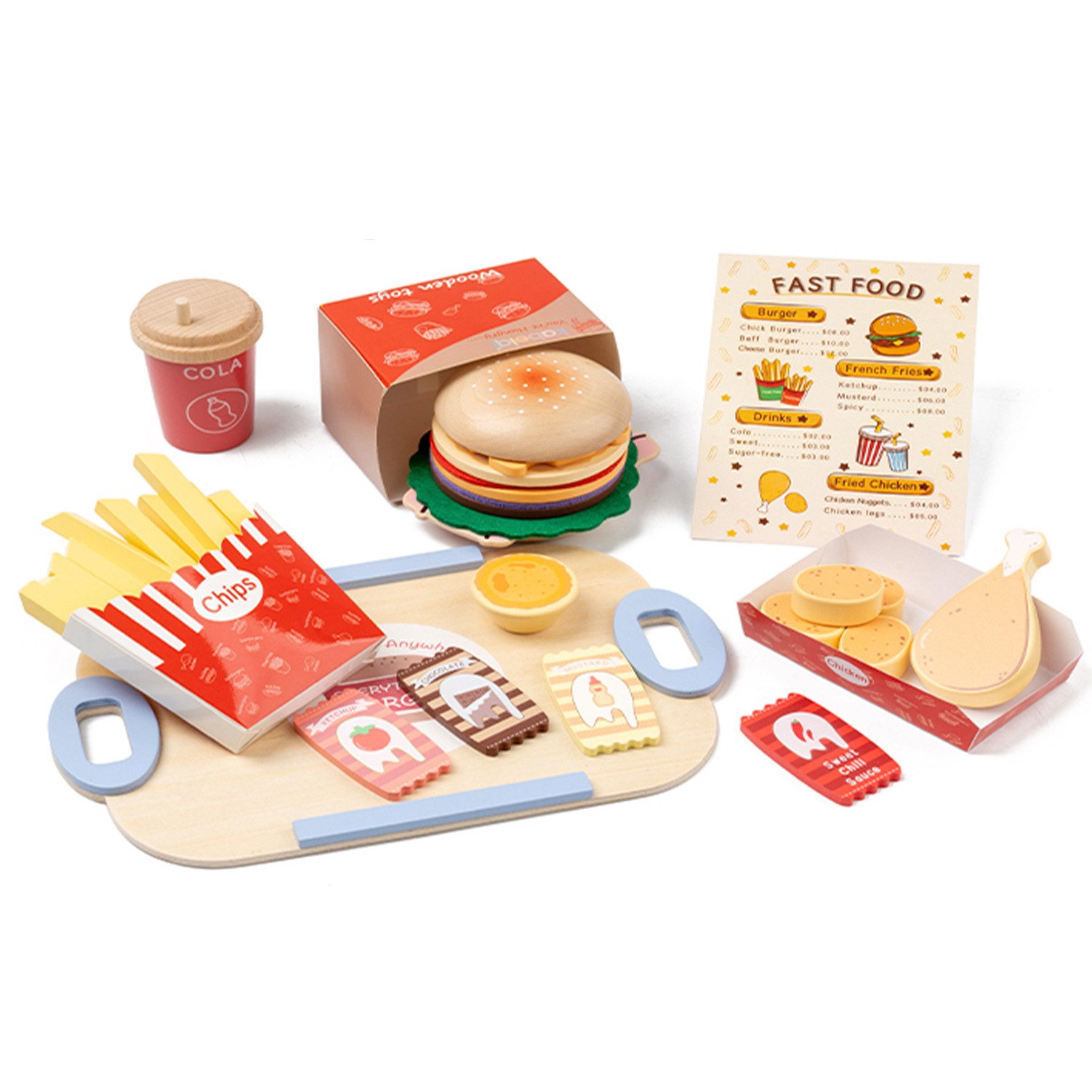 Esun Spielküche Kinderküche Spielküche Zubehör aus Holz, Küchenspielzeug Hamburger Holz, Kaufladen Zubehör Rollenspiel Geschenk Ab 3 Jahren