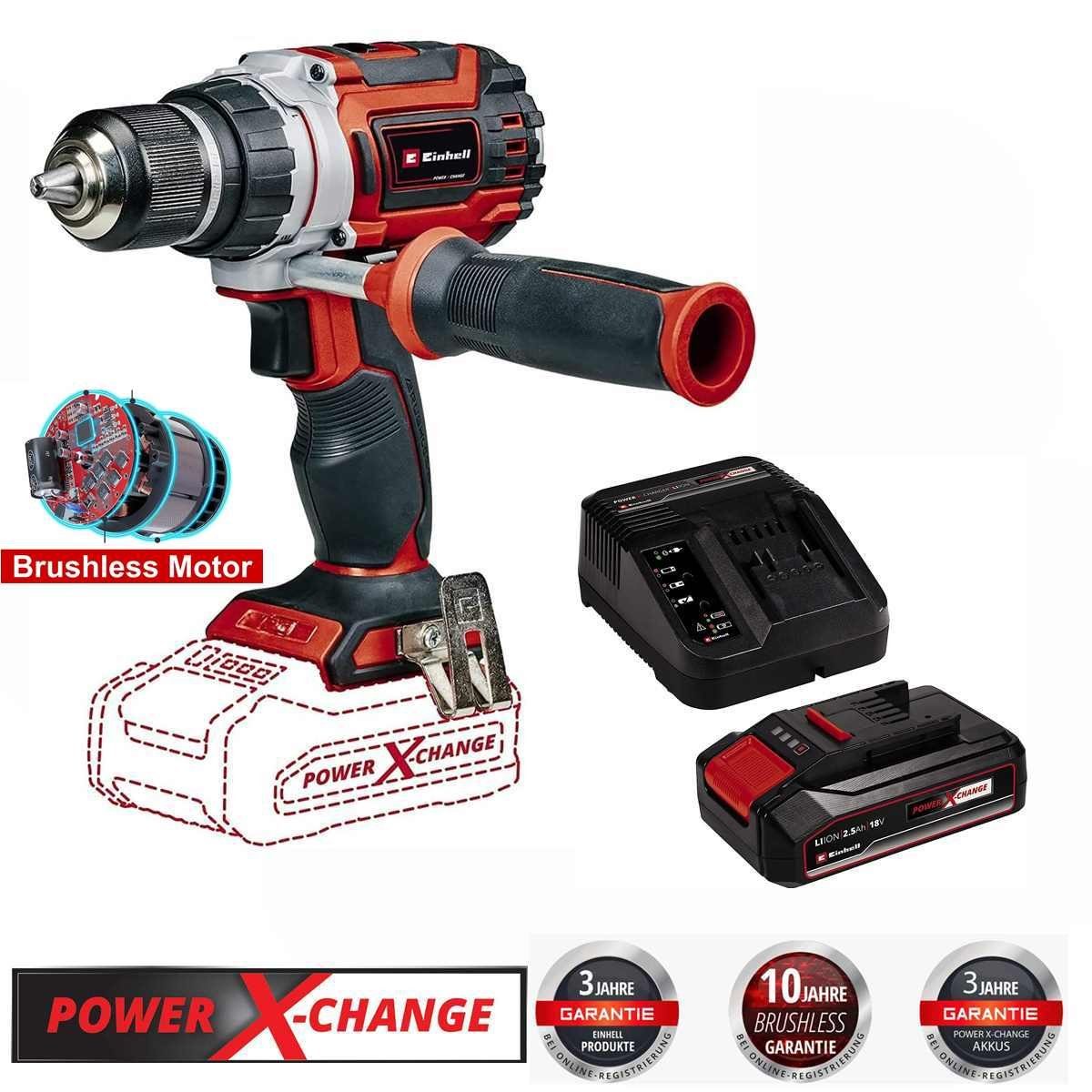 Einhell Akku-Bohrhammer Bohrschrauber TP-CD 18/60 Li BL - 18V Brushless Motor 2.5 Ah Ladegerät