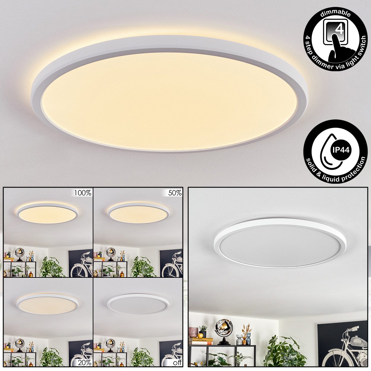 hofstein Deckenleuchte dimmbare Deckenlampe aus Kunststoff in Schwarz/Weiß, LED wechselbar, 3000 Kelvin, runde Leuchte im modernen Design, …